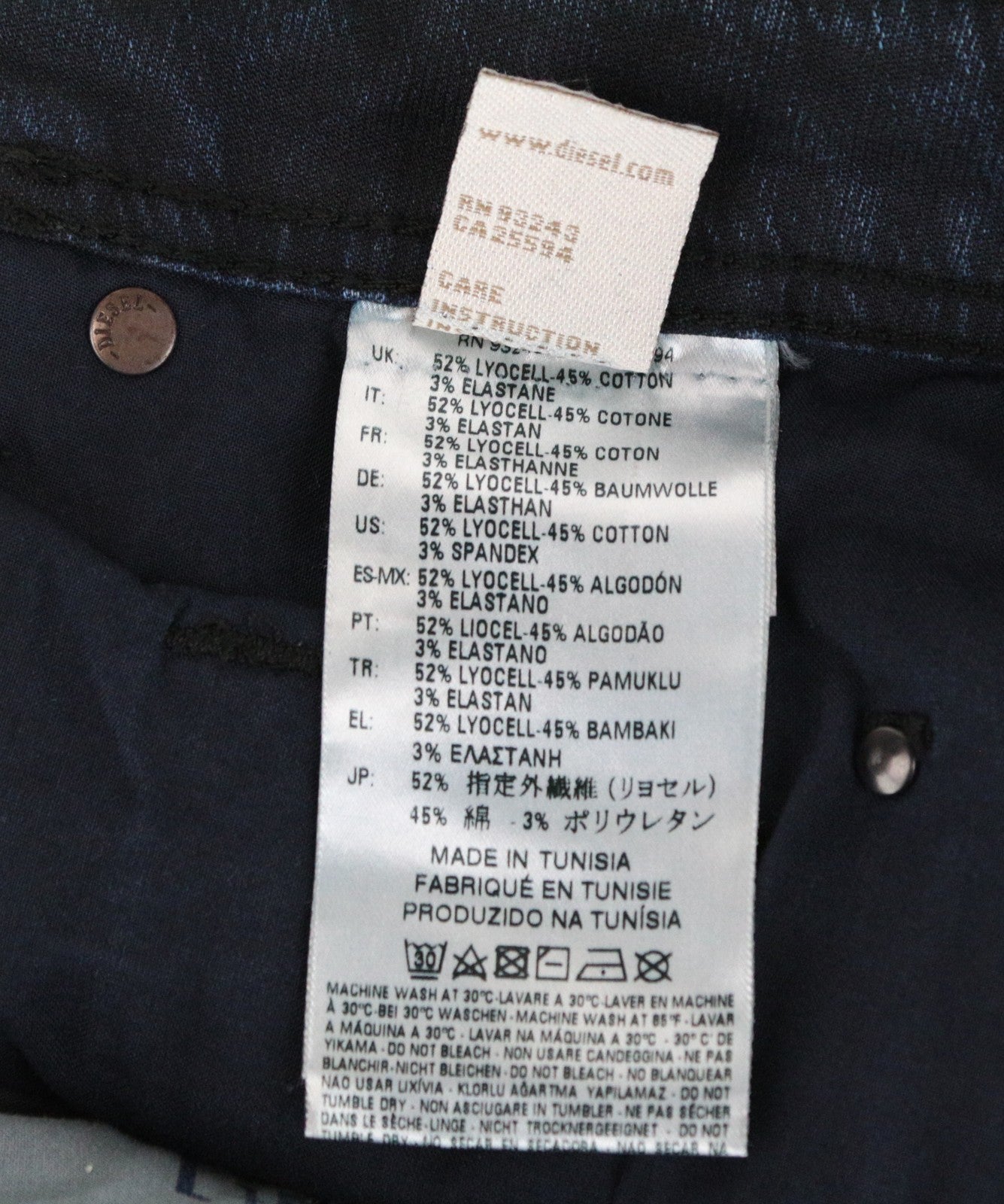 DIESEL Krooley CB-NE 0680B Men's W36 Navy Coated Sweat Jogg Slim Carrot Jeans