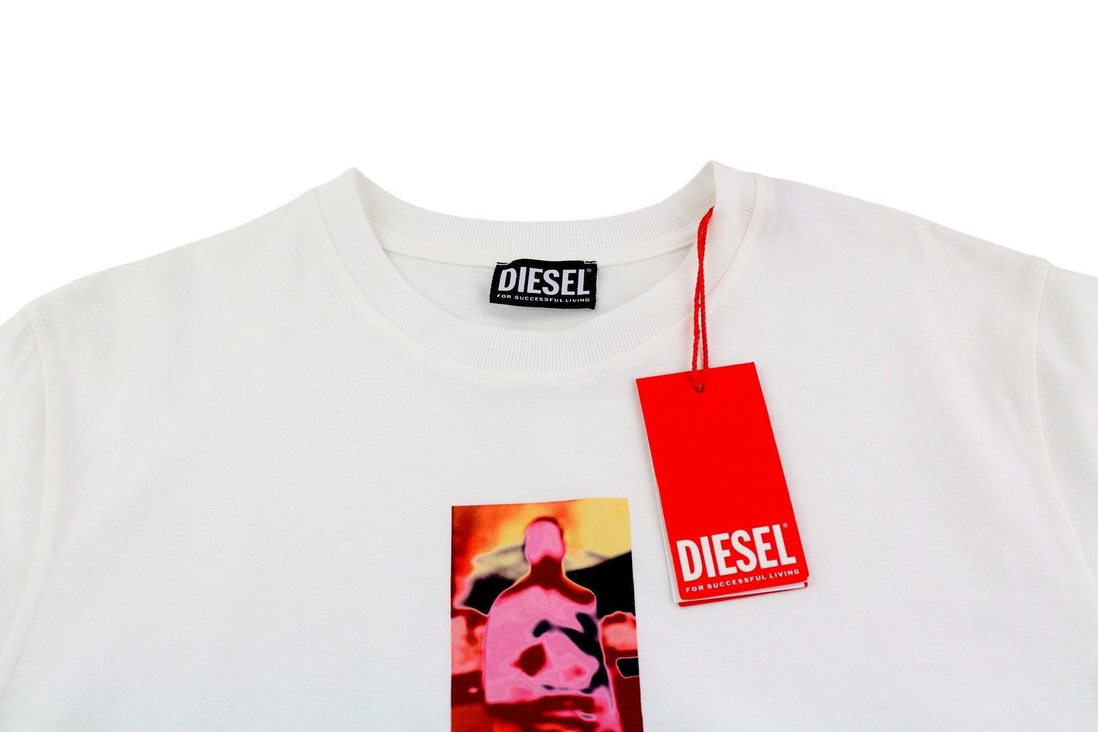 DIESEL T-Just-E31 Men T-Shirt M White Tricot Stretchy Cotton Crew Short Sleeve