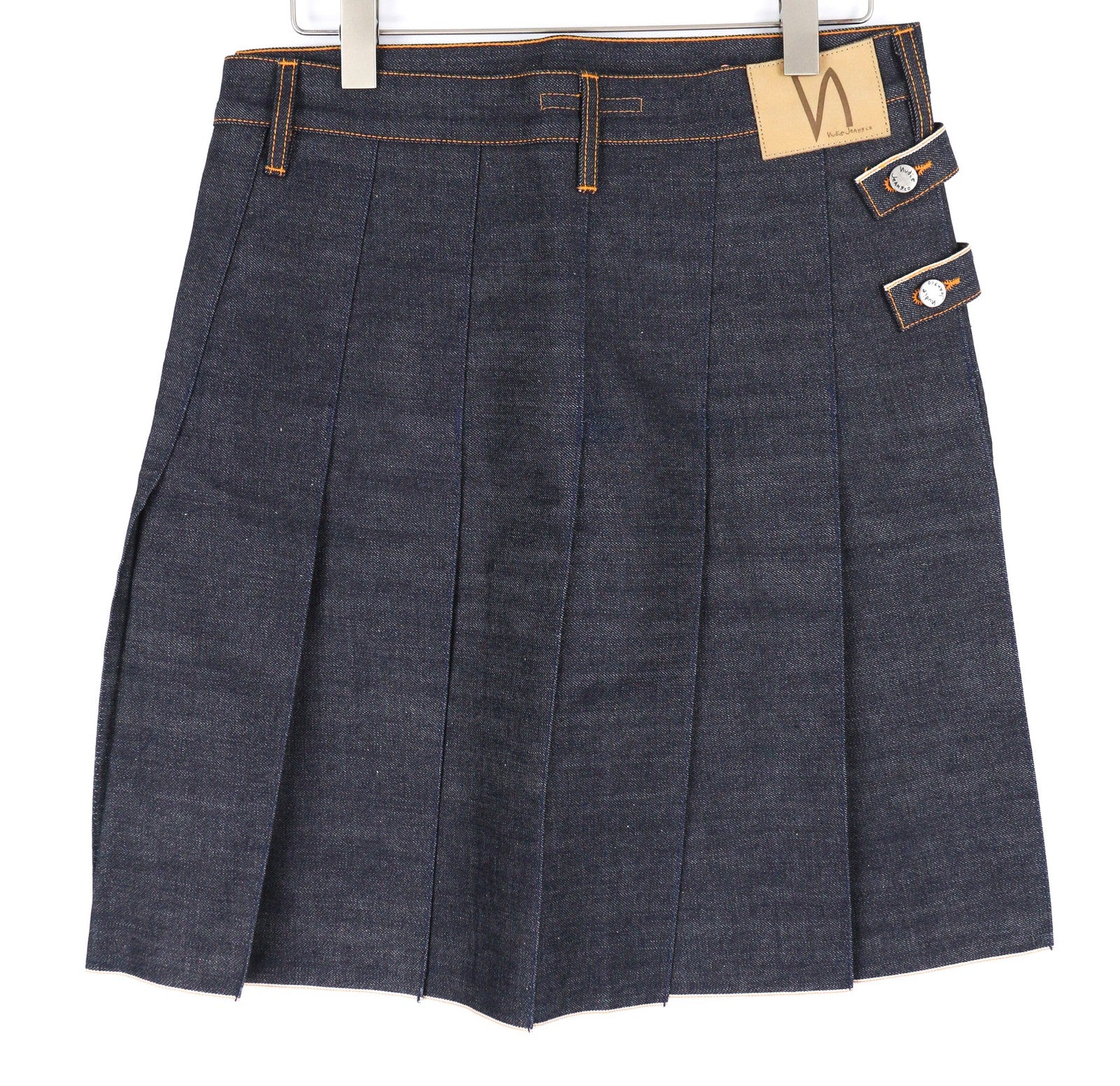 NUDIE Women Skirt M Selvedge Pleated Pockets Wrap Mini Buttoned Dark Blue Denim