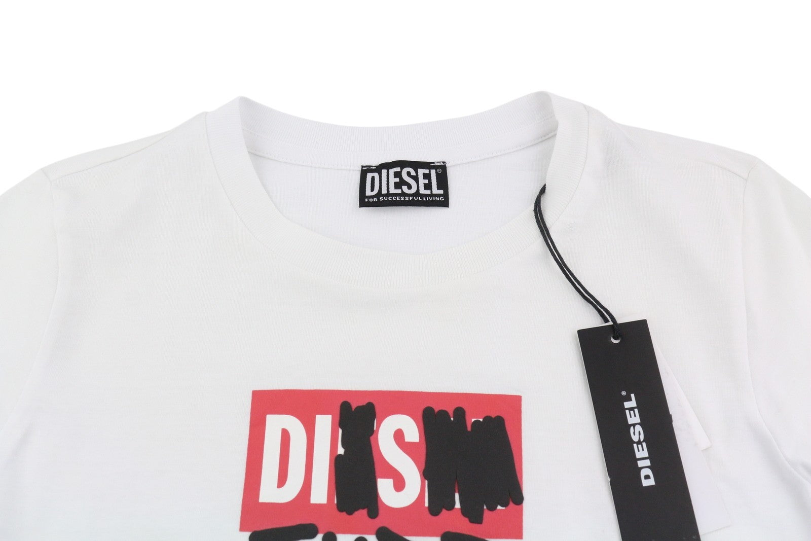 DIESEL T-Sily-B6 Women T-Shirt XS White Tricot Stretchy Cotton Short Sleeve