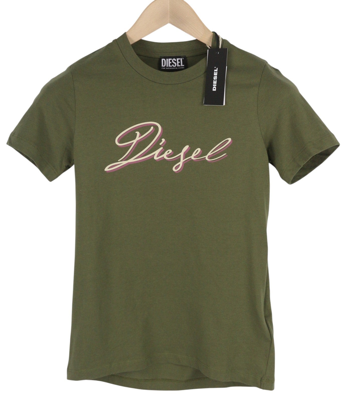 DIESEL T-Sily-K10 Women T-Shirt 2XS Green Tricot Stretch Cotton Short Sleeve