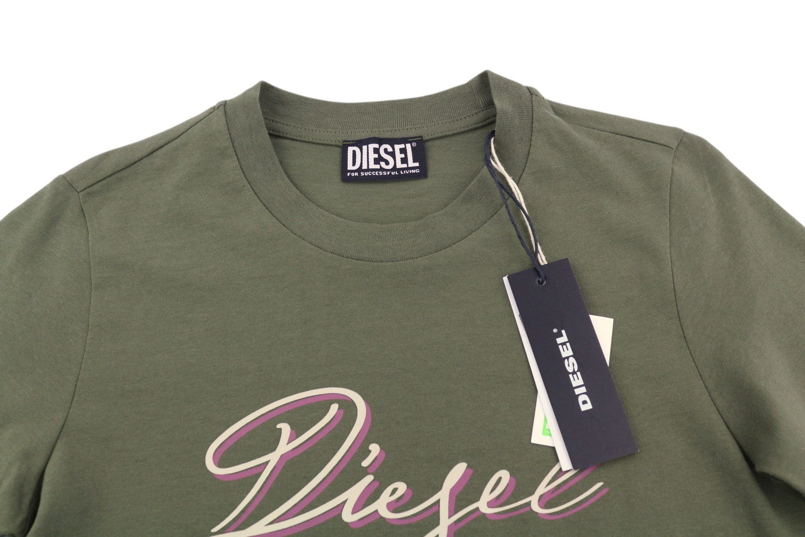 DIESEL T-Sily-K10 Women T-Shirt 2XS Green Tricot Stretch Cotton Short Sleeve