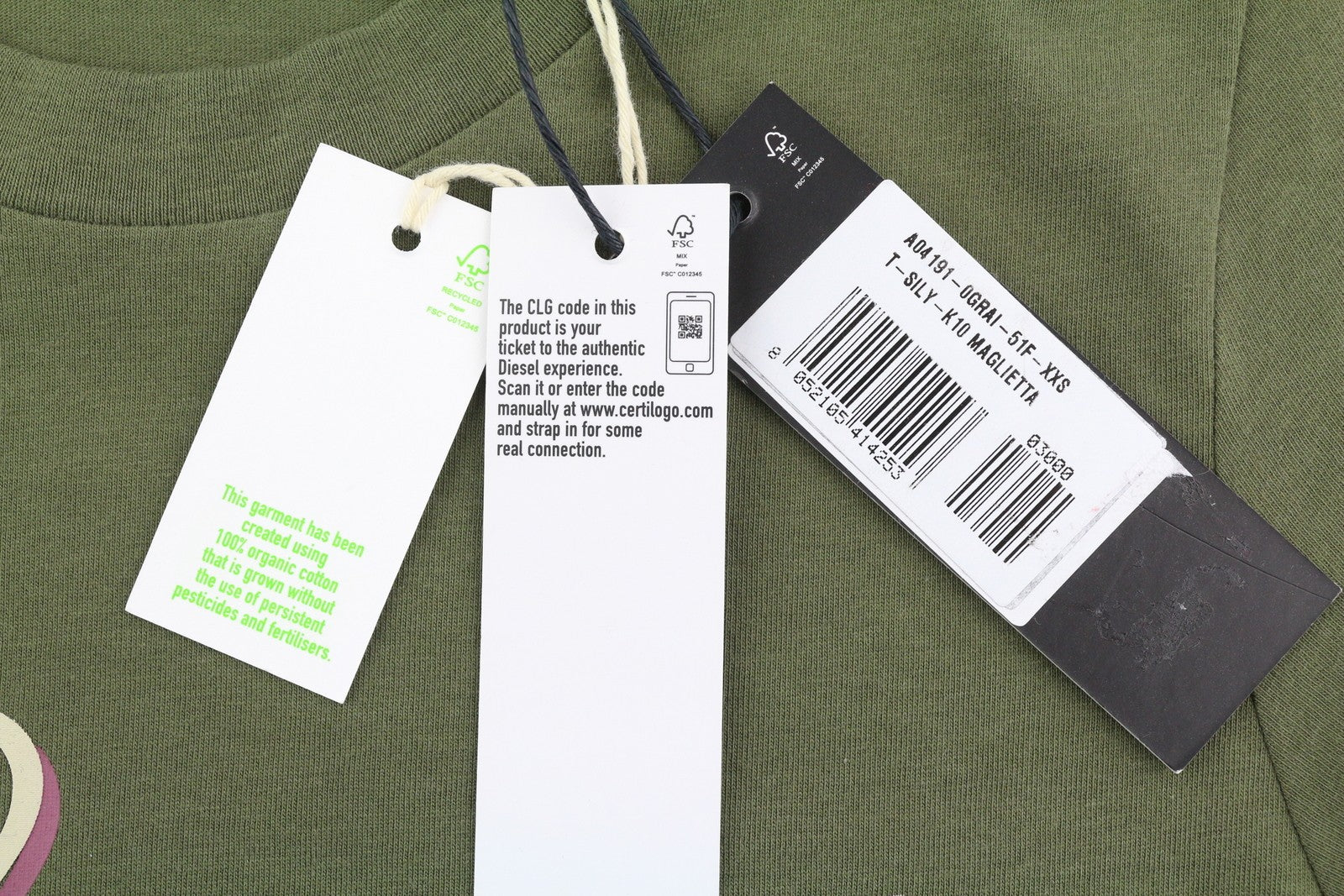 DIESEL T-Sily-K10 Women T-Shirt 2XS Green Tricot Stretch Cotton Short Sleeve