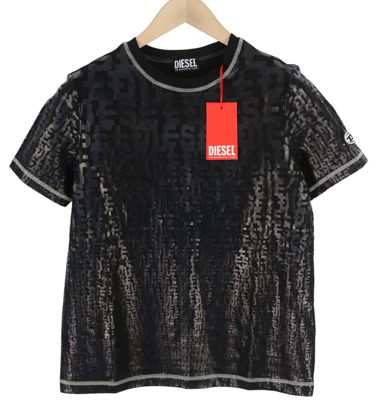 DIESEL T-Reg-Mon Women T-Shirt S Black Stretch Logo Print Crew Neck RRP€125