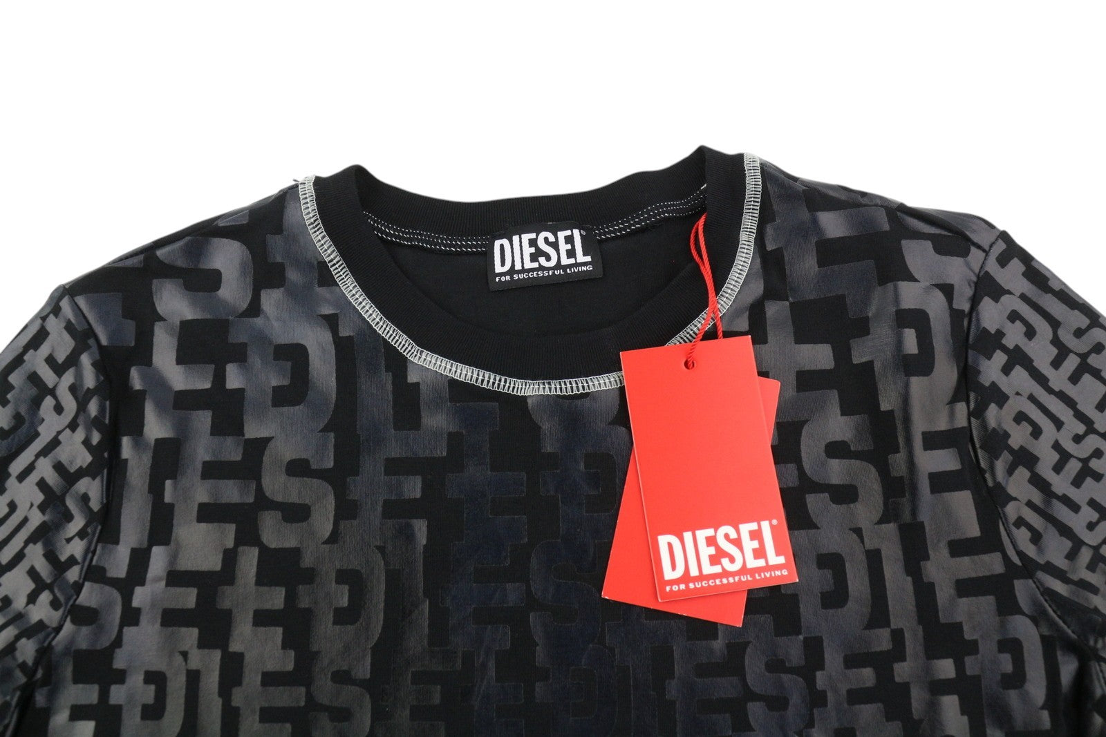 DIESEL T-Reg-Mon Women T-Shirt S Black Stretch Logo Print Crew Neck RRP€125