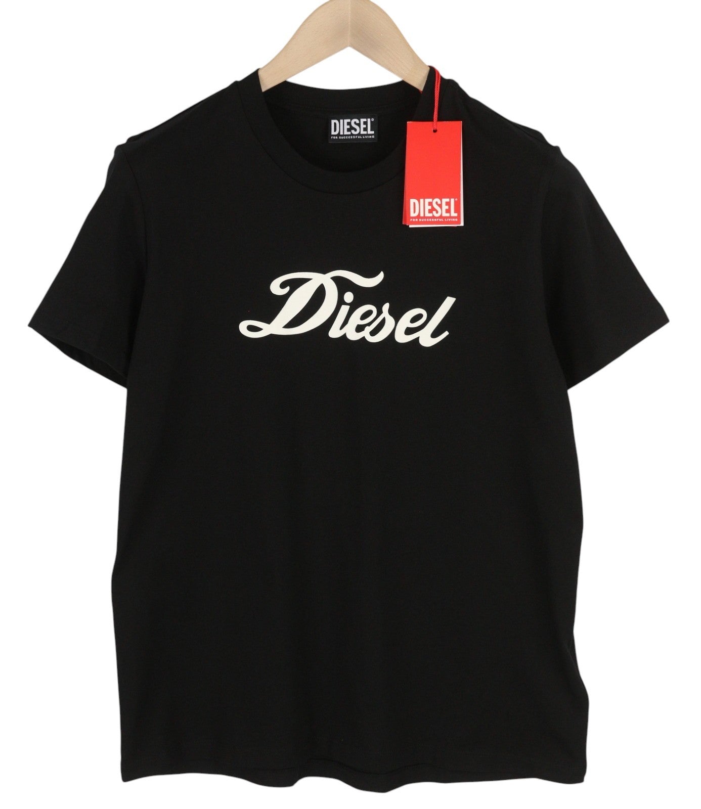 DIESEL T-Sily-New-Ita Women T-Shirt L Black Tricot Cotton Crew Neck Short Sleeve
