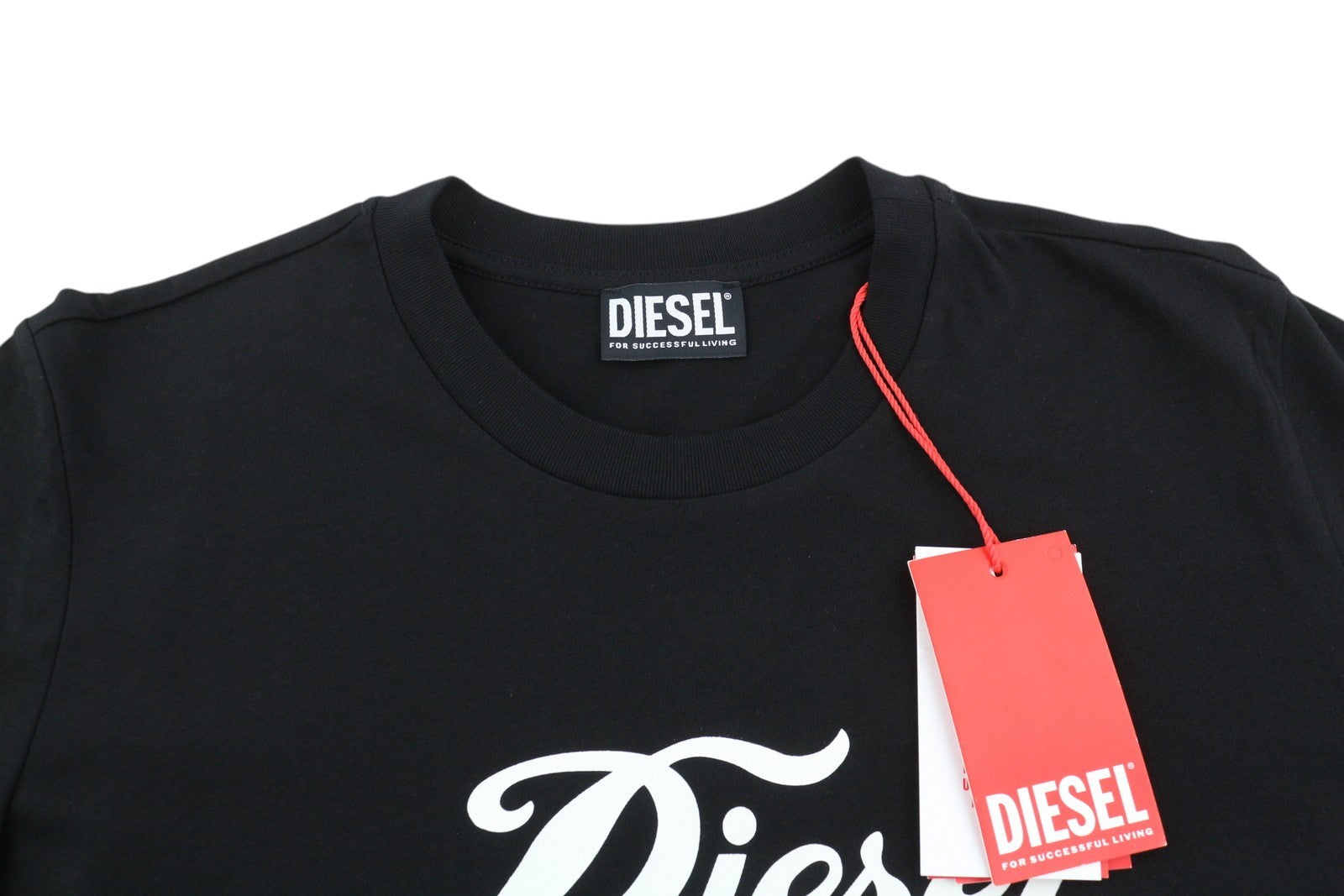 DIESEL T-Sily-New-Ita Women T-Shirt L Black Tricot Cotton Crew Neck Short Sleeve