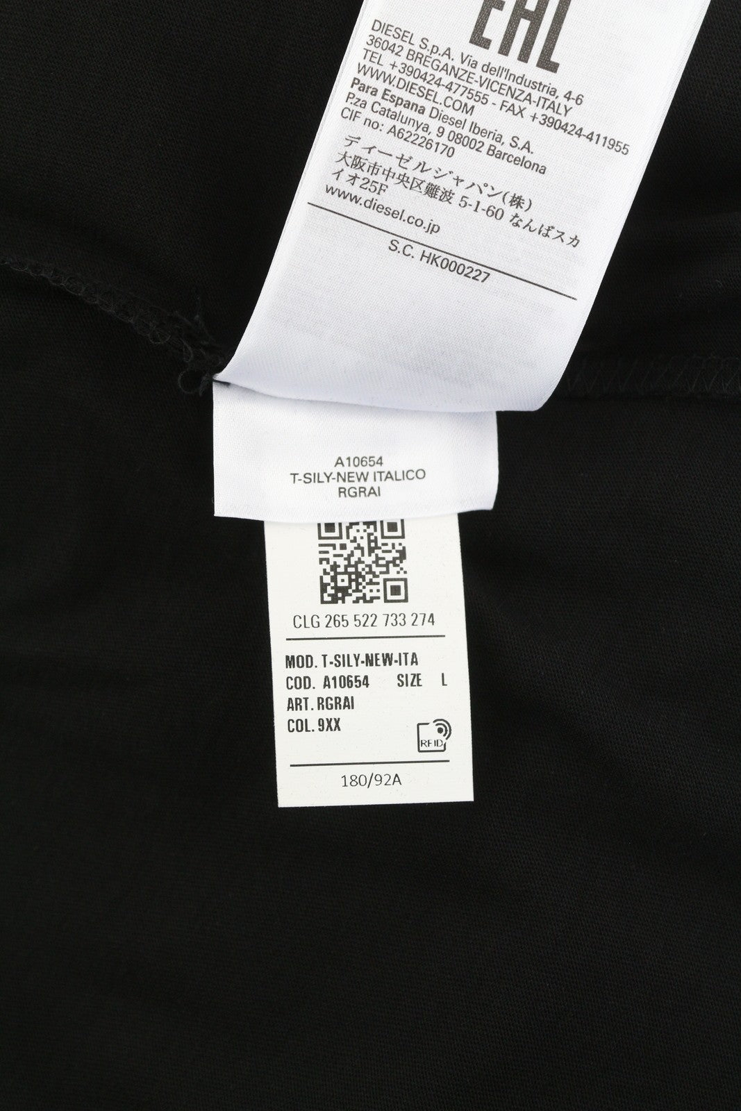 DIESEL T-Sily-New-Ita Women T-Shirt L Black Tricot Cotton Crew Neck Short Sleeve