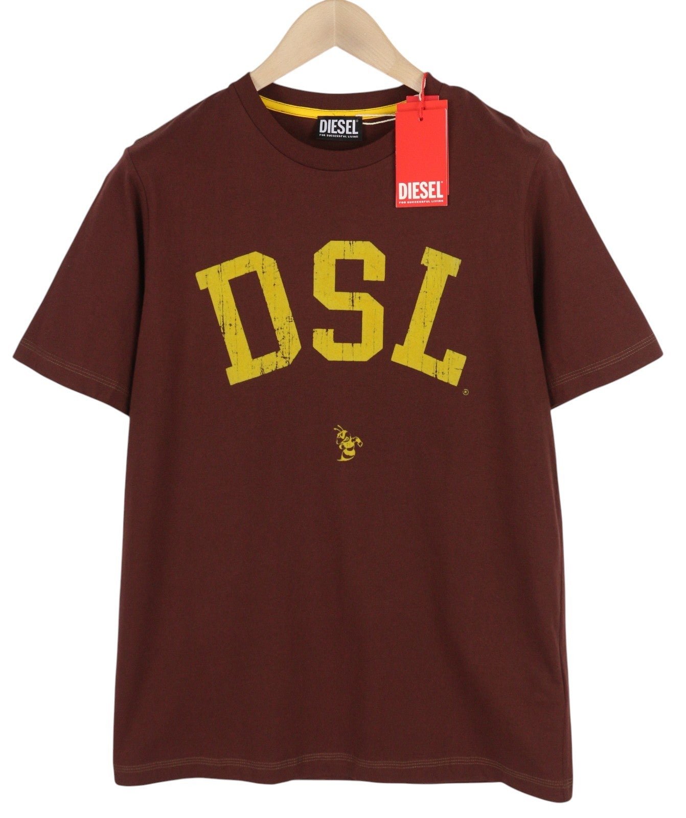 DIESEL T-Just-E35 Men T-Shirt S Brown Tricot Stretch Crew Neck Short Sleeve