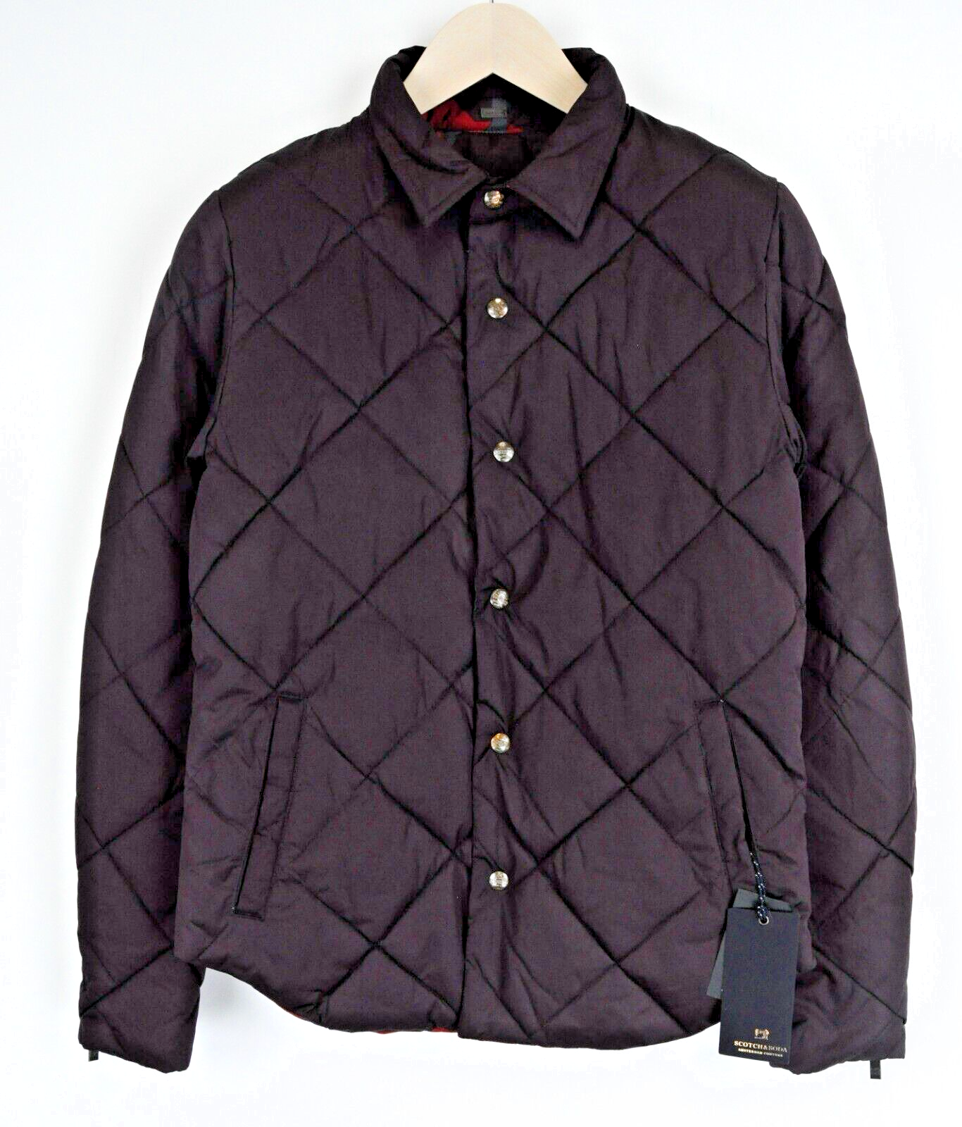 SCOTCH & SODA Mens Jacket S Red Patterned Reversible Quilted Snaps