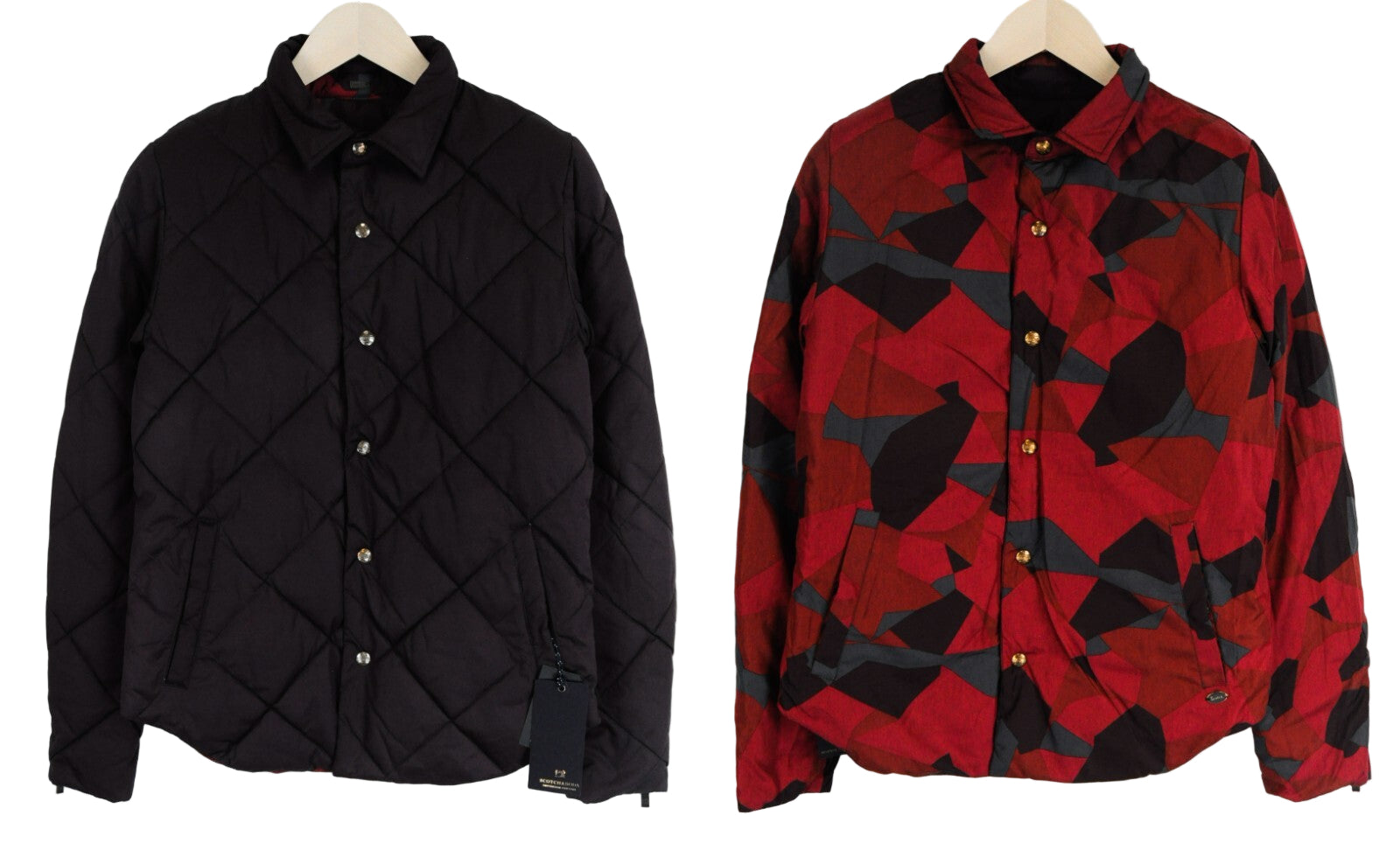 SCOTCH & SODA Mens Jacket S Red Patterned Reversible Quilted Snaps