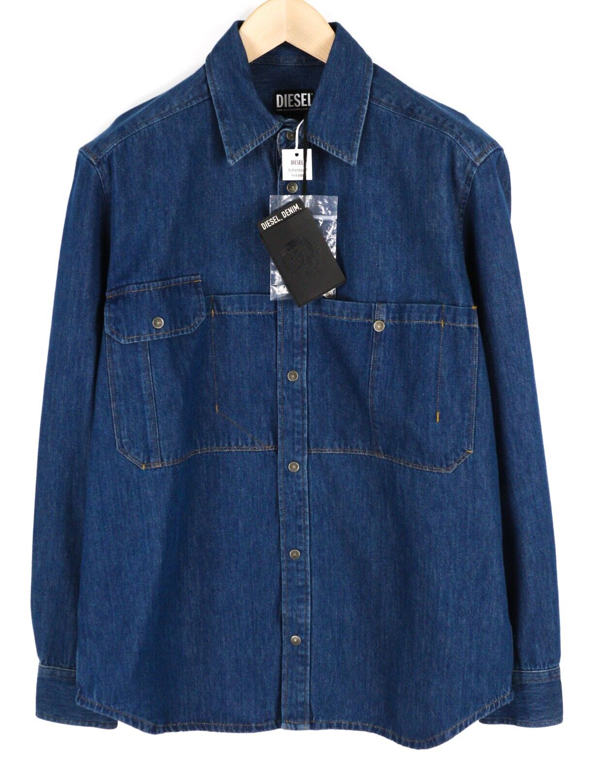 DIESEL D-Milly-Sp Mens Shirt M RRP€195  Snap Buttons Spread Neck  Blue