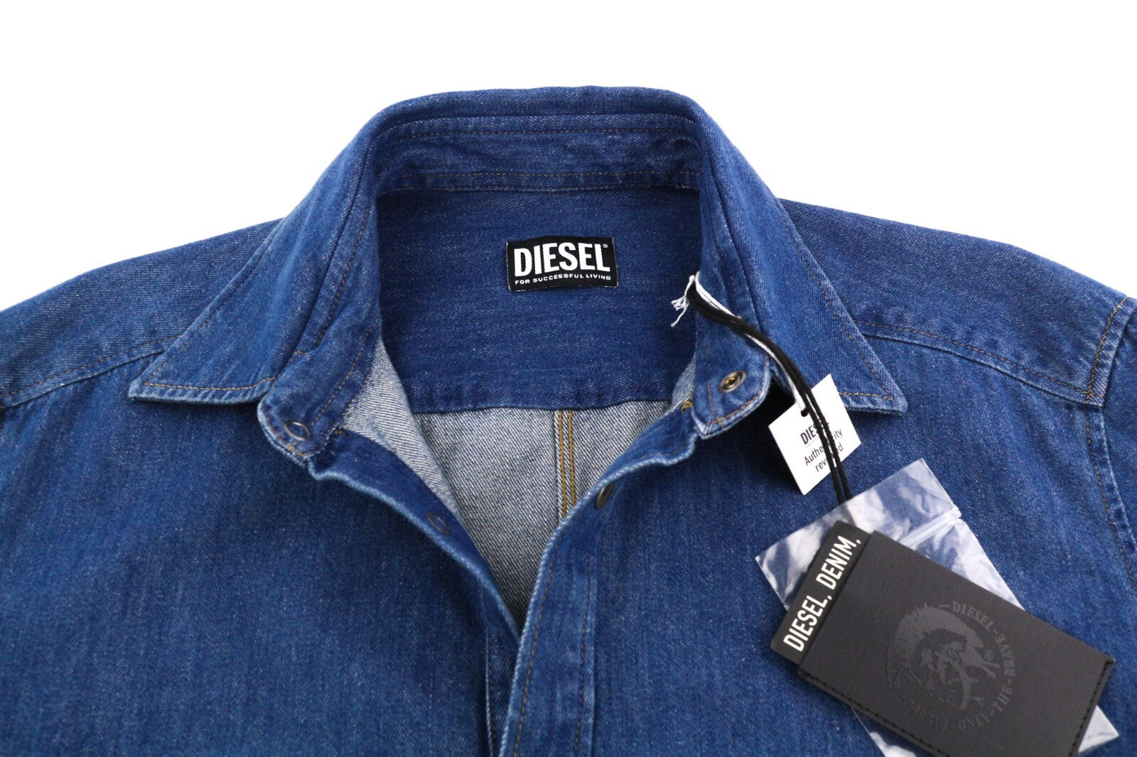 DIESEL D-Milly-Sp Mens Shirt M RRP€195  Snap Buttons Spread Neck  Blue