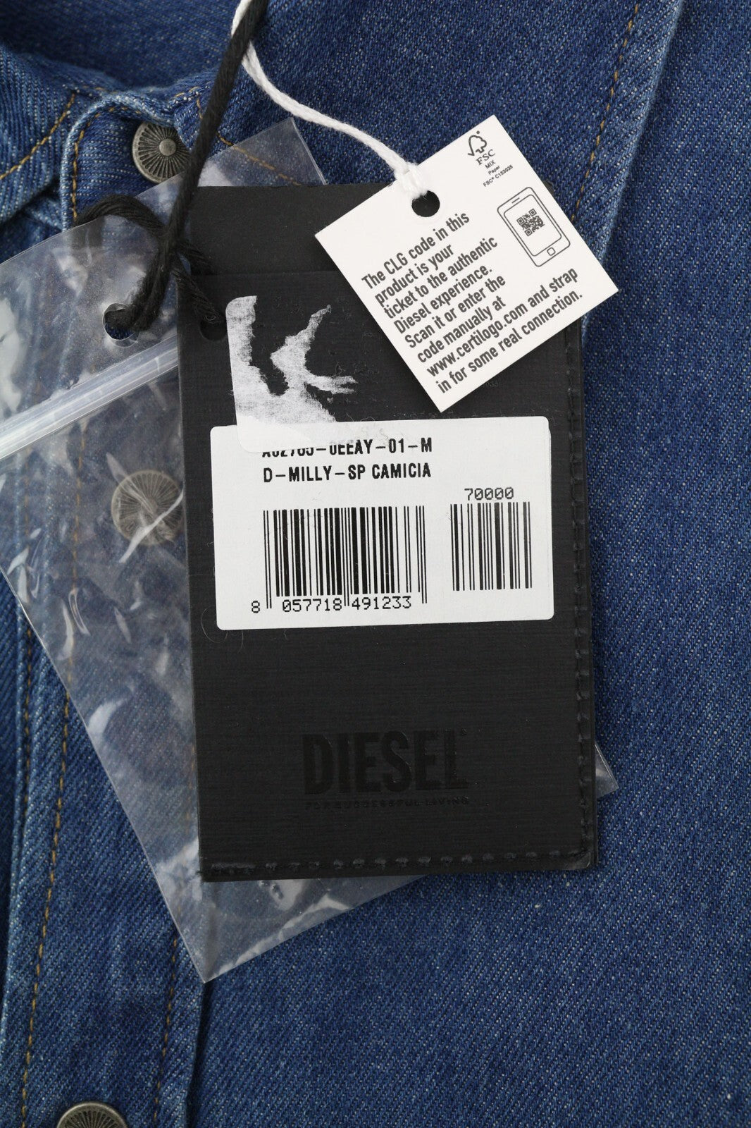 DIESEL D-Milly-Sp Mens Shirt M RRP€195  Snap Buttons Spread Neck  Blue