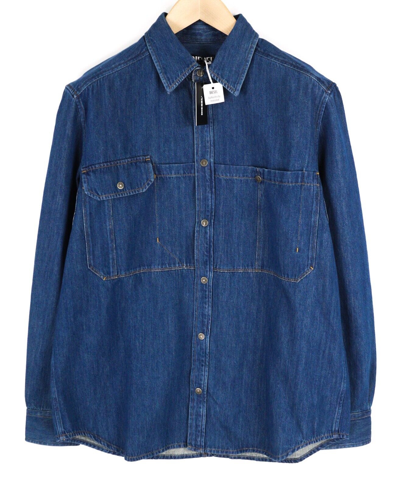 DIESEL D-Milly-Sp Mens Shirt L RRP€195  Snap Buttons Spread Neck  Blue