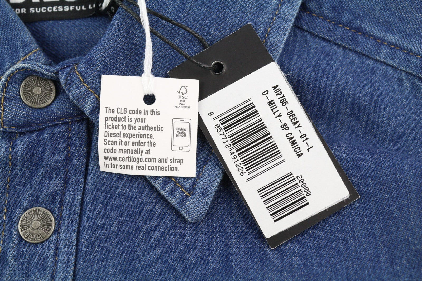 DIESEL D-Milly-Sp Mens Shirt L RRP€195  Snap Buttons Spread Neck  Blue