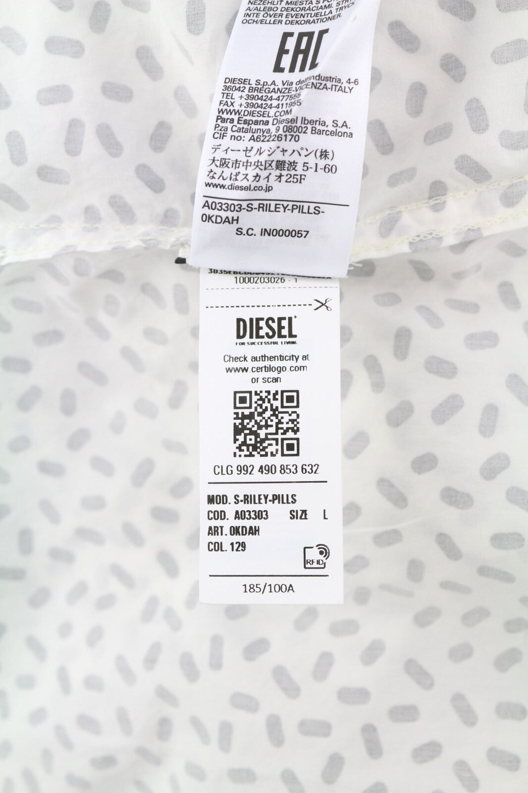 DIESEL S-Riley-Pills Mens Shirt L  Patterned Button Spread Collar RRP110