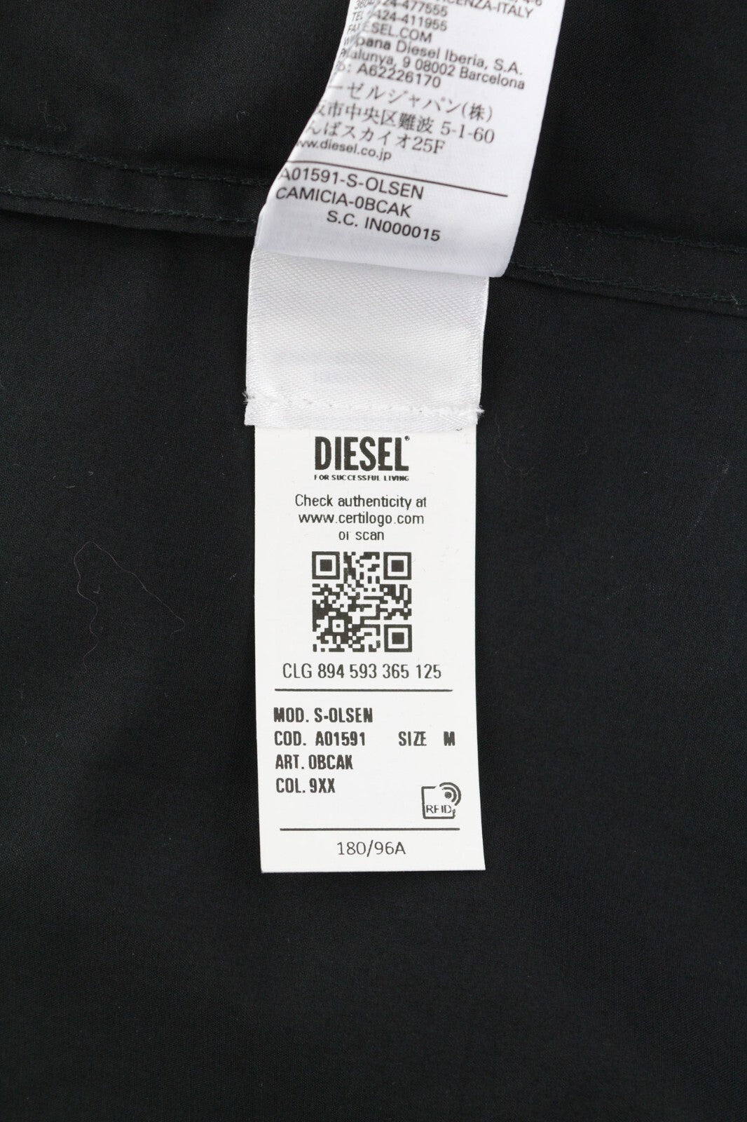 DIESEL S-Olsen Mens Shirt M  Black Hidden Button Up Patch Pocket Spread