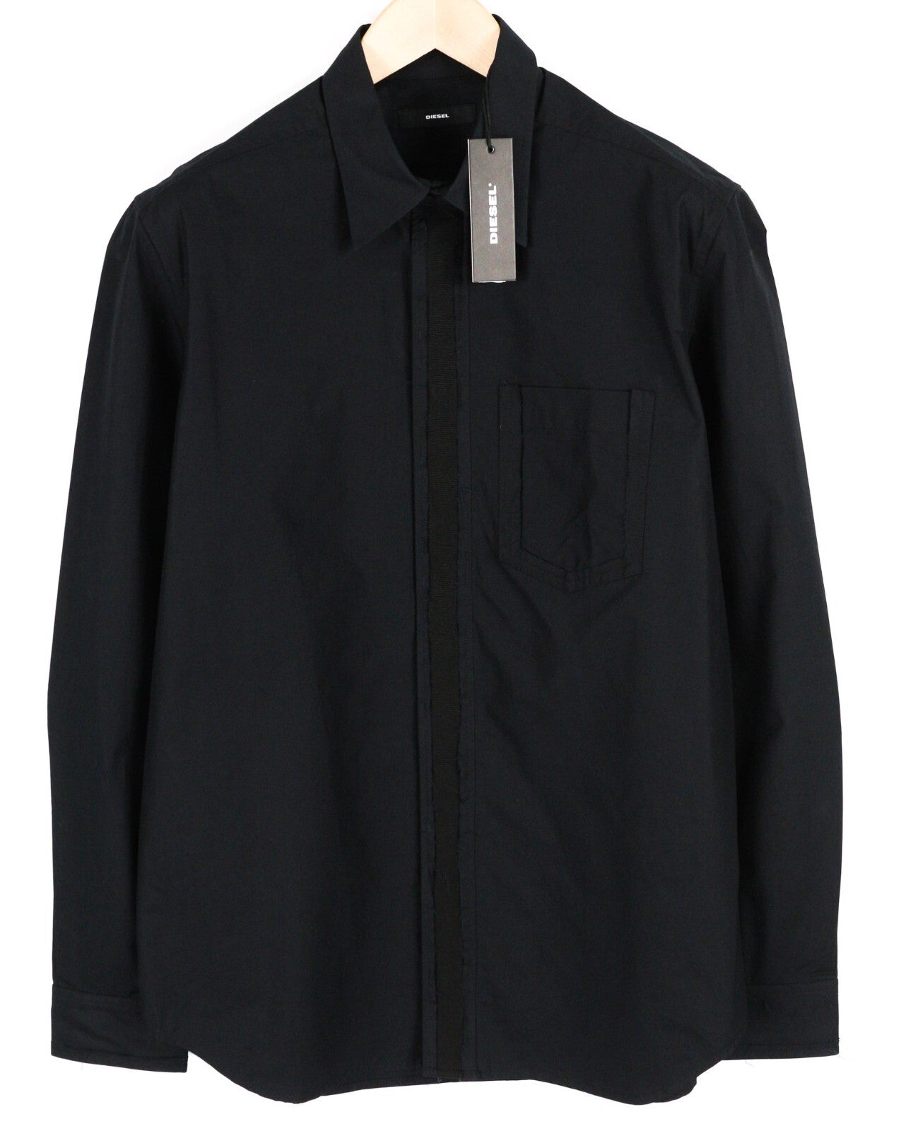 DIESEL S-Olsen Mens Shirt L  Black Hidden Button Up Patch Pocket Spread