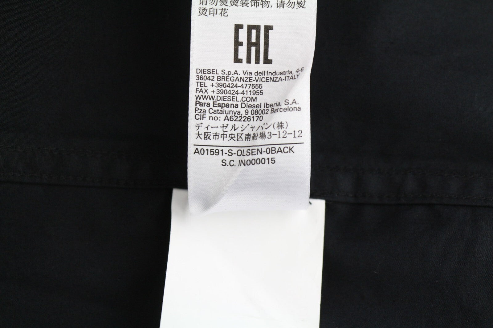 DIESEL S-Olsen Mens Shirt L  Black Hidden Button Up Patch Pocket Spread