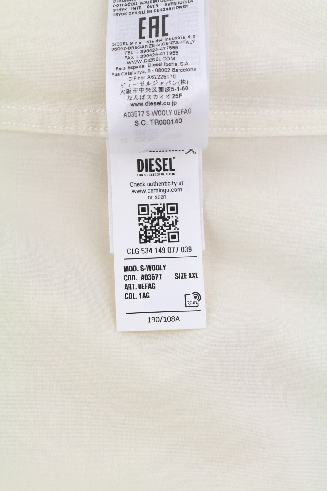 DIESEL S-Wooly Mens Shirt 2XL Wool  Button Up Pocket Notched Neck RRP€195