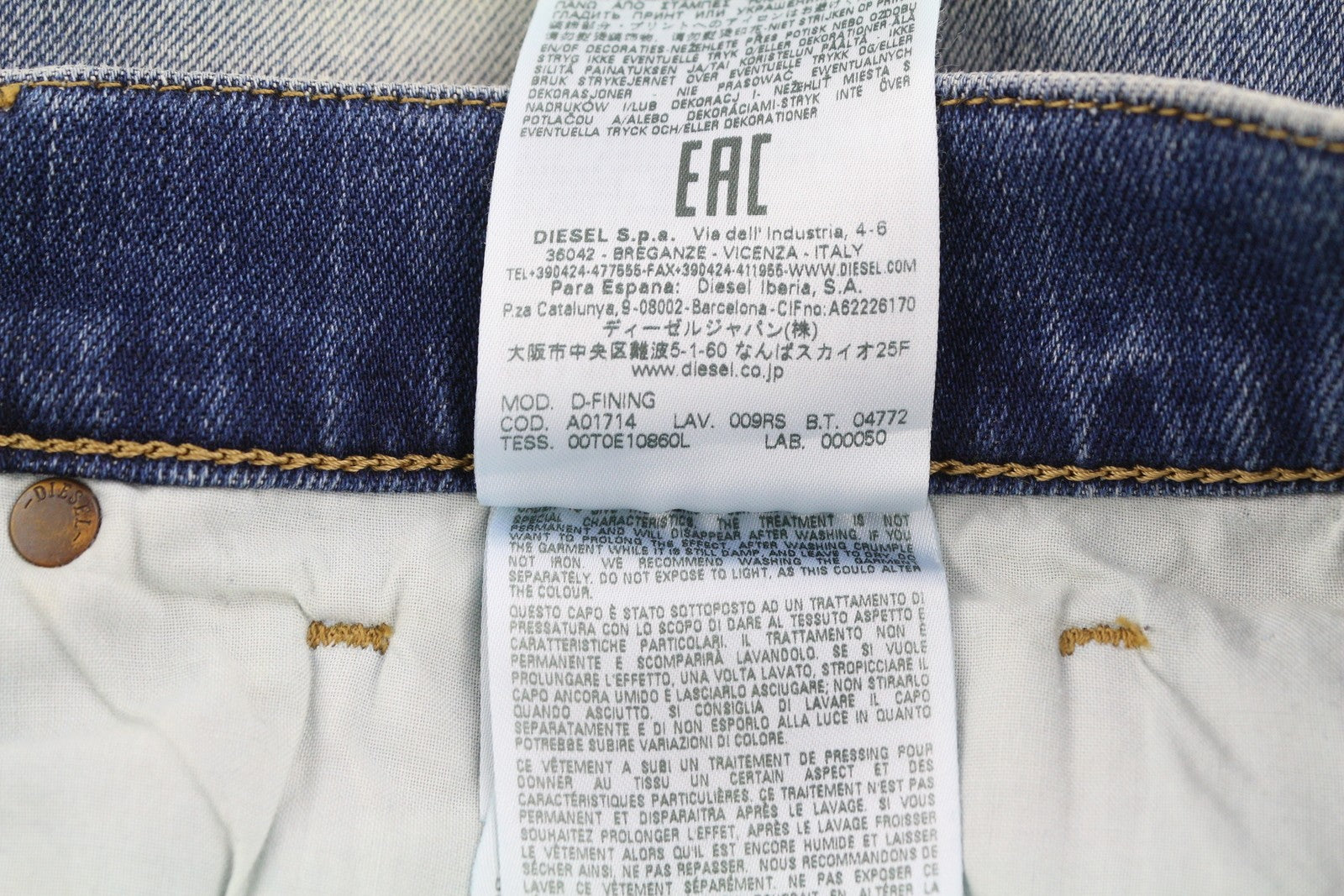 DIESEL D-Fining 009RS Mens Jeans W31/L34 Tapered Leg Stretch Washed Blue