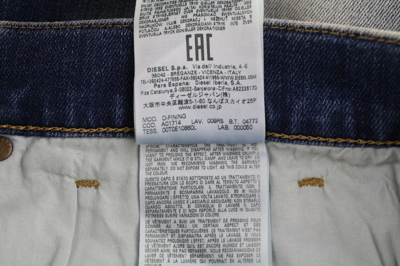 DIESEL D-Fining 009RS Mens Jeans W30/L30 Tapered Leg Stretch Washed Blue