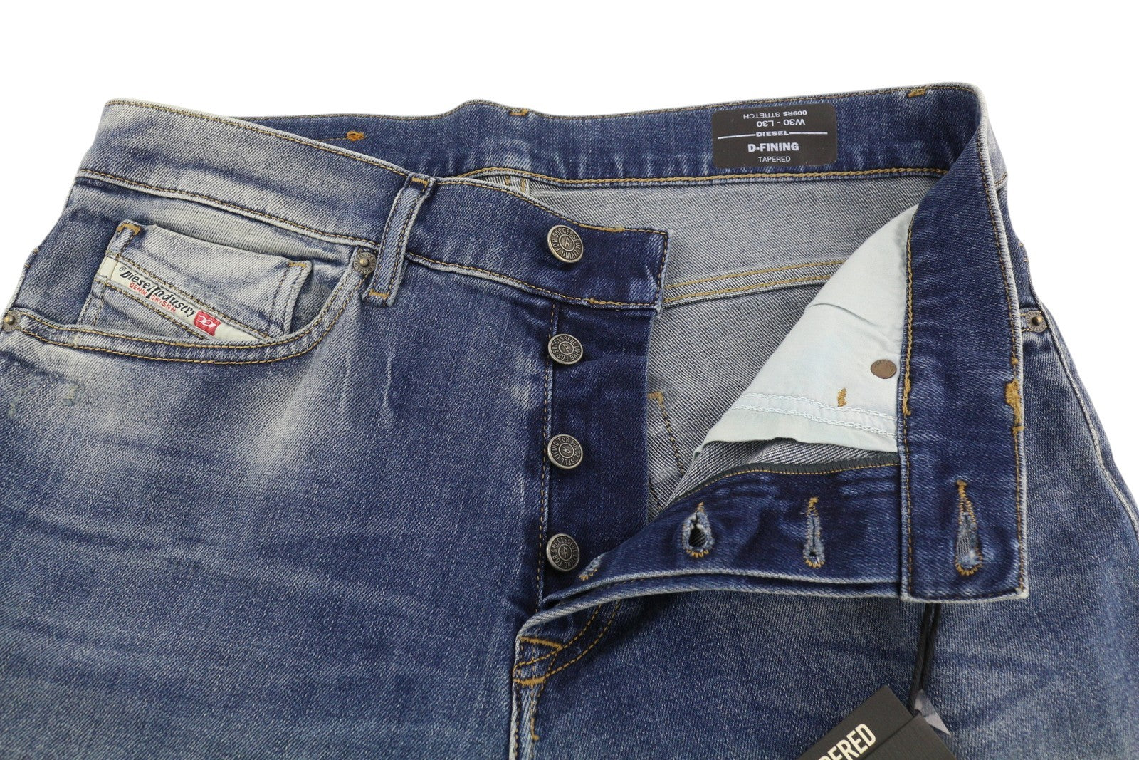 DIESEL D-Fining 009RS Mens Jeans W30/L30 Tapered Leg Stretch Washed Blue