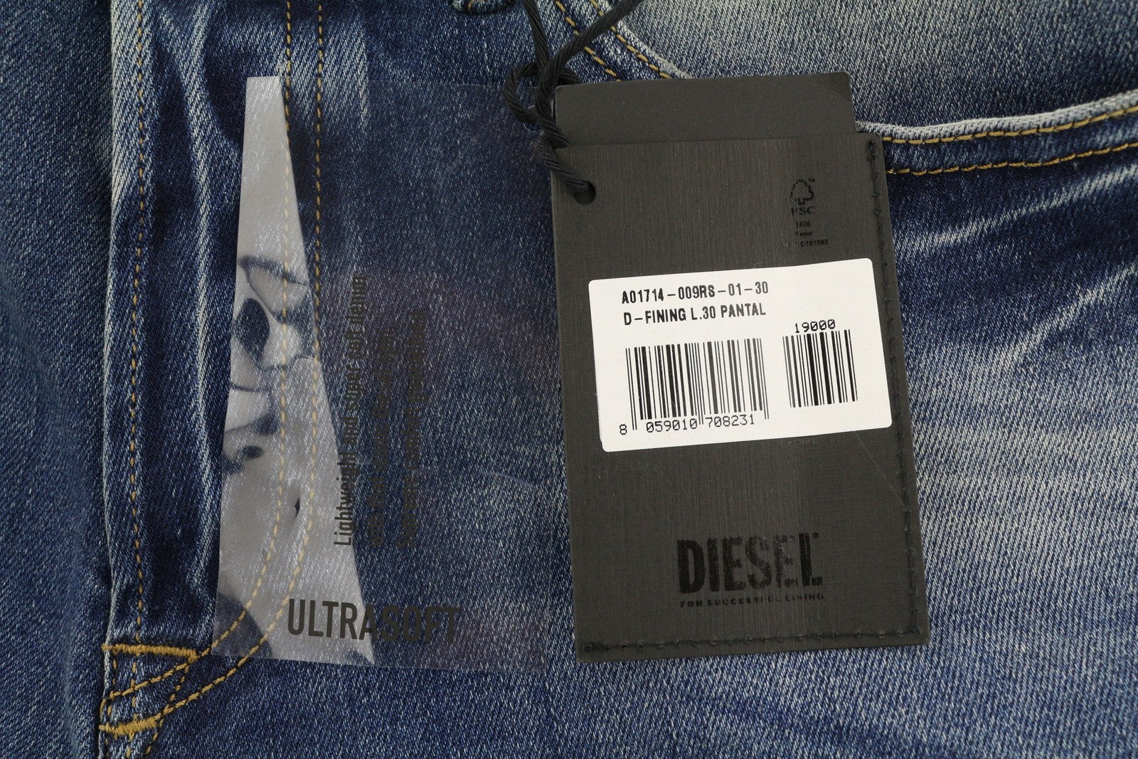 DIESEL D-Fining 009RS Mens Jeans W30/L30 Tapered Leg Stretch Washed Blue