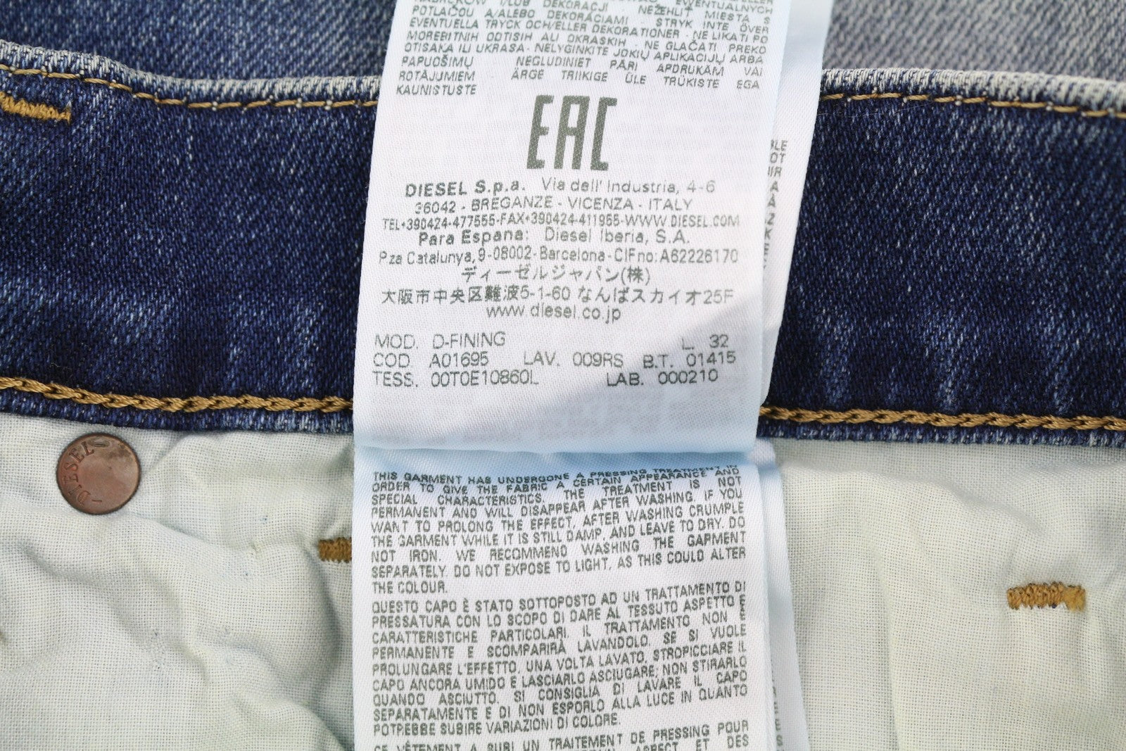 DIESEL D-Fining 009RS Mens Jeans W30/L32 Tapered Leg Stretch Washed Blue