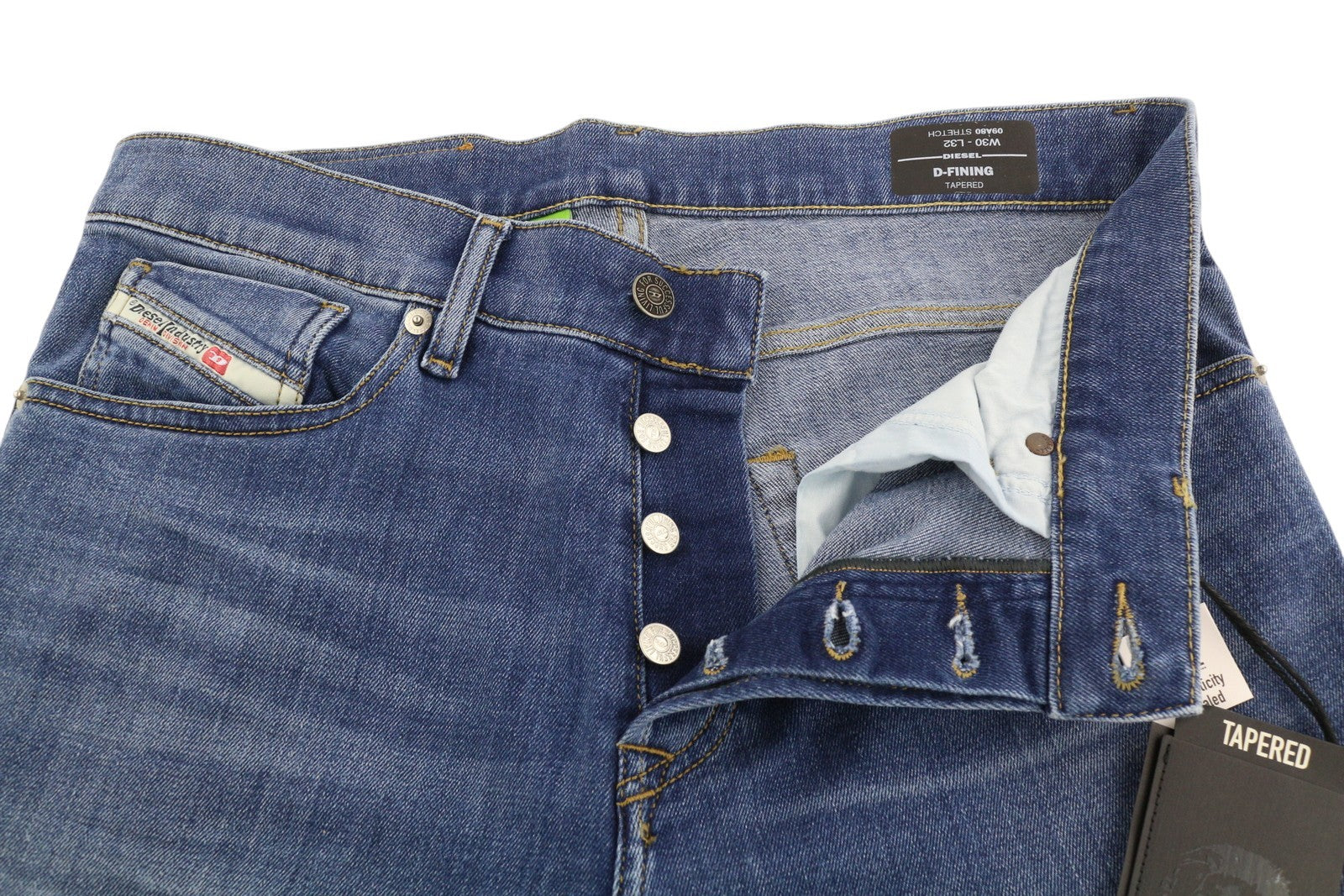 DIESEL D-Fining 09A80 Mens Jeans W30/L32 Tapered  Stretch Buttoned Washed
