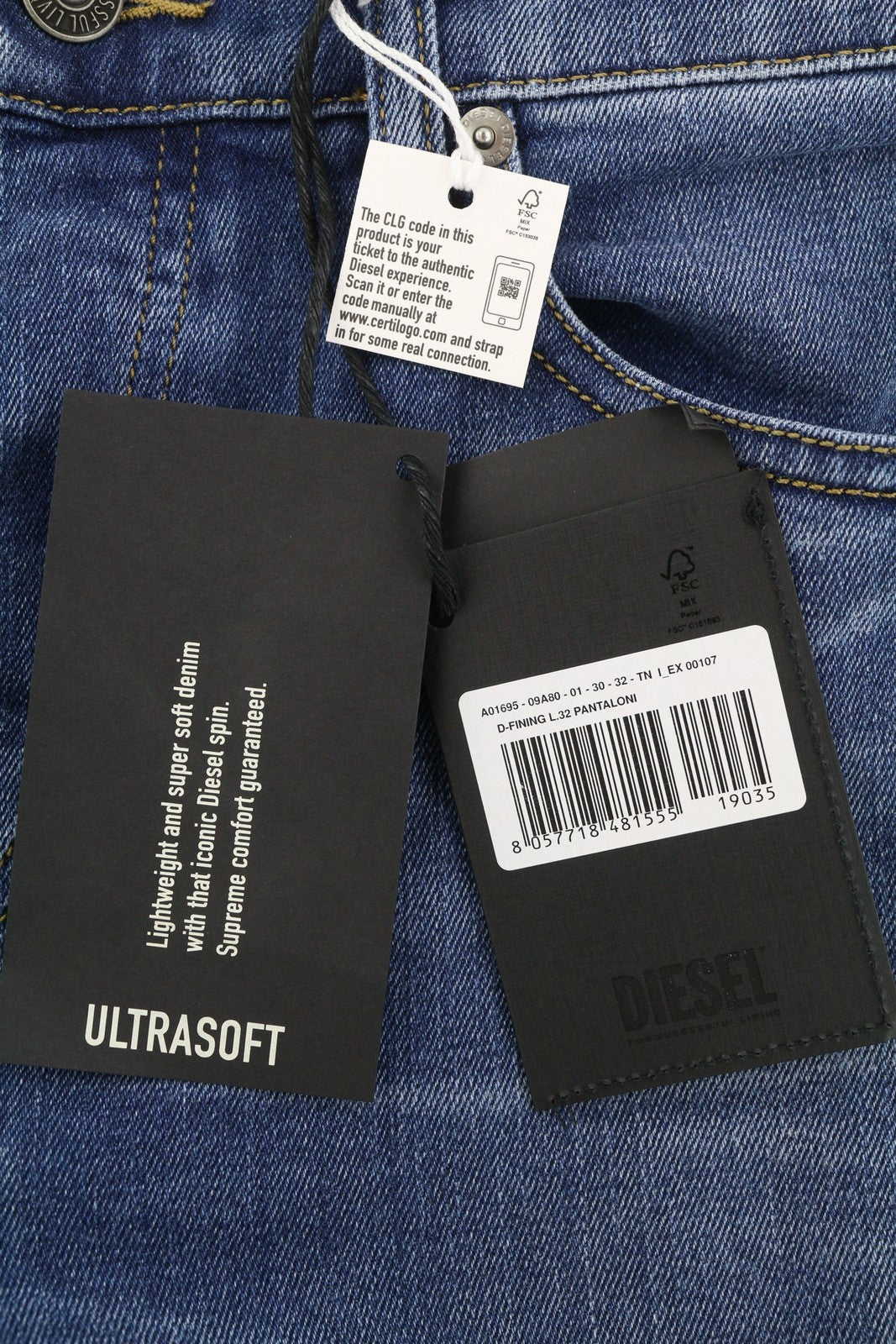 DIESEL D-Fining 09A80 Mens Jeans W30/L32 Tapered  Stretch Buttoned Washed