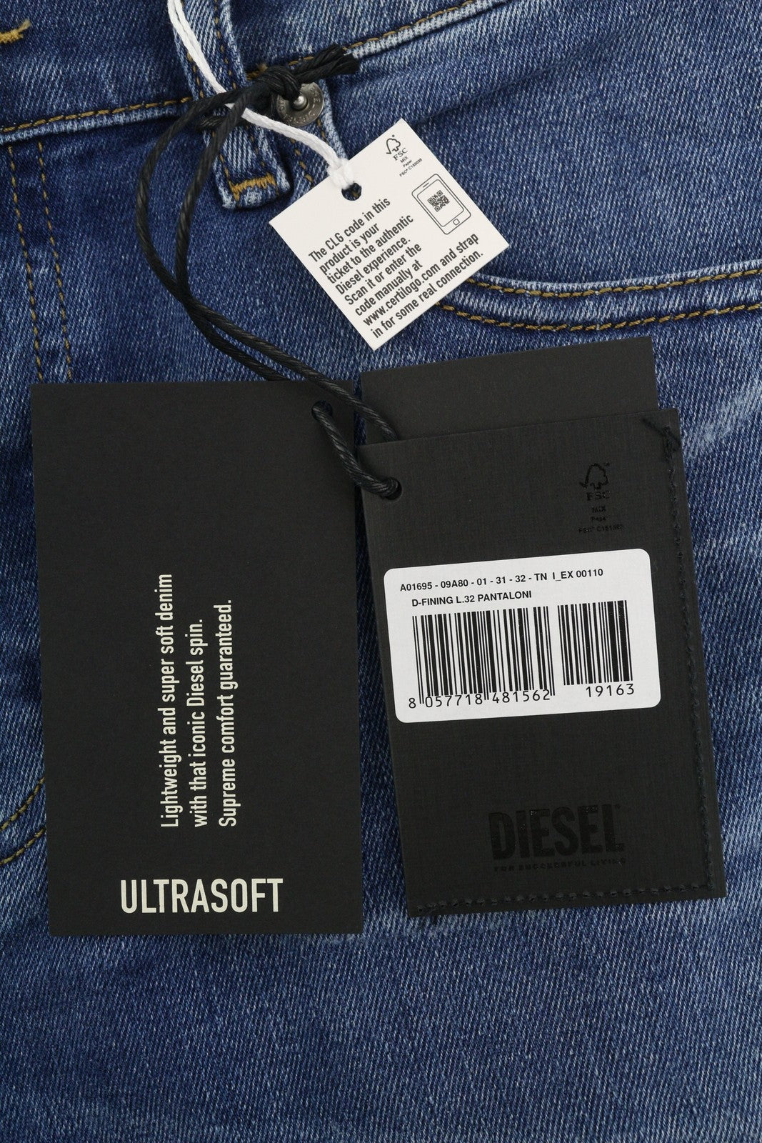 DIESEL D-Fining 09A80 Mens Jeans W31/L32 Tapered  Stretch Buttoned Washed