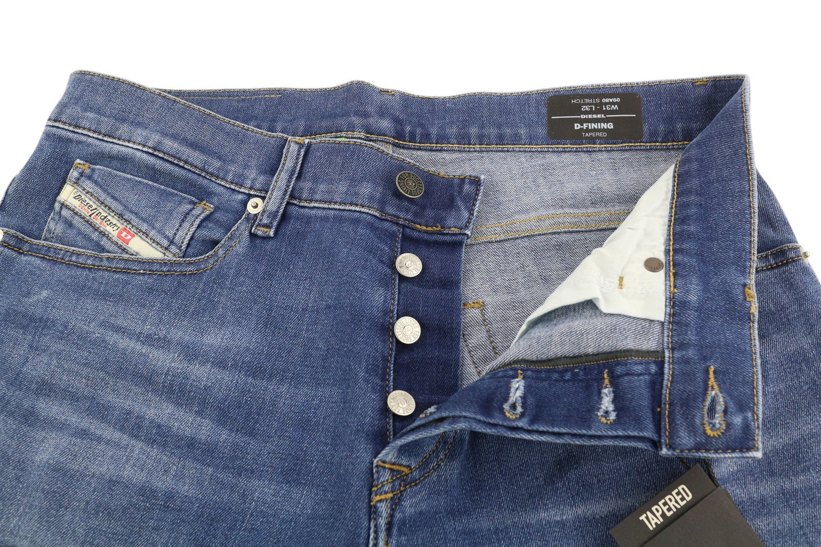 DIESEL D-Fining 09A80 Mens Jeans W31/L32 Tapered  Stretch Buttoned Washed