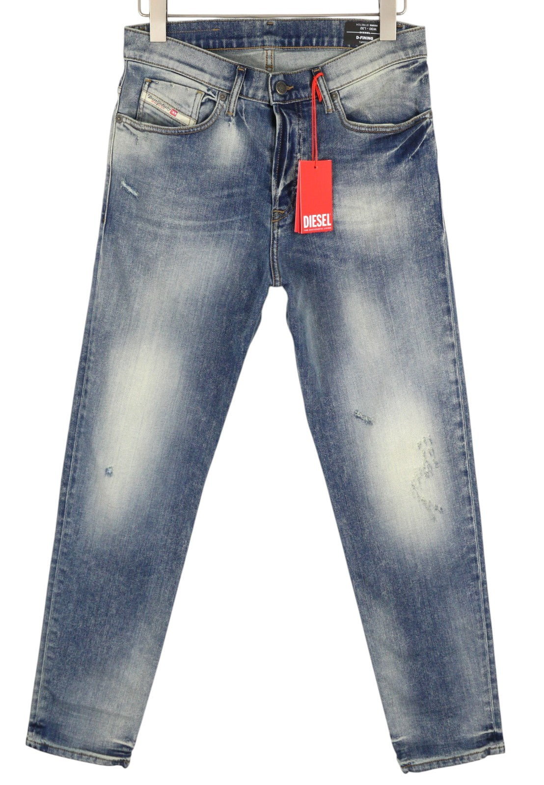 DIESEL D-Fining 009RS Men Jeans W30/L32 Tapered Leg Stretch Washed Logo Denim