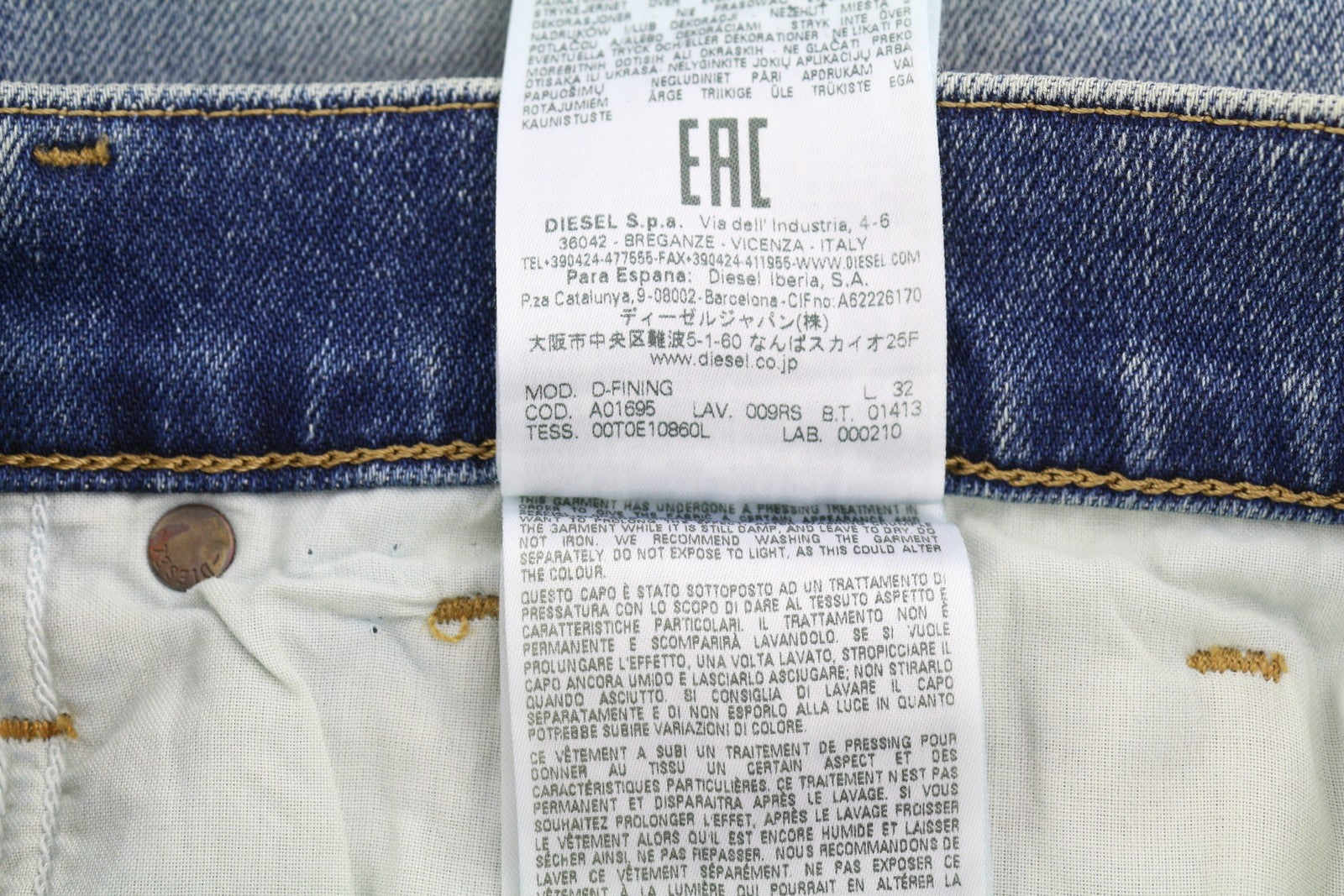 DIESEL D-Fining 009RS Men Jeans W30/L32 Tapered Leg Stretch Washed Logo Denim