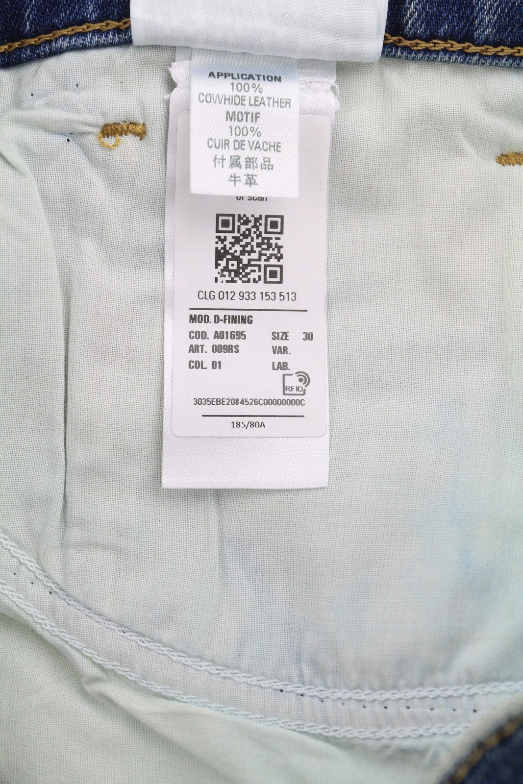 DIESEL D-Fining 009RS Men Jeans W30/L32 Tapered Leg Stretch Washed Logo Denim