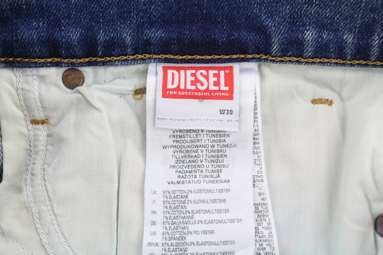 DIESEL D-Fining 009RS Men Jeans W30/L32 Tapered Leg Stretch Washed Logo Denim