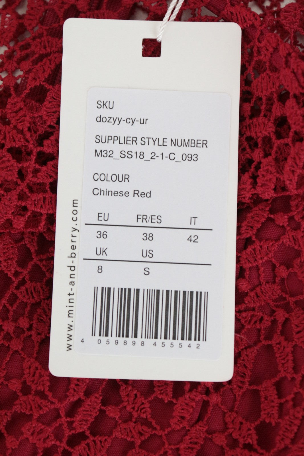 MINT & BERRY Women's Dress UK8 Red LS Lace Below Knee Layered