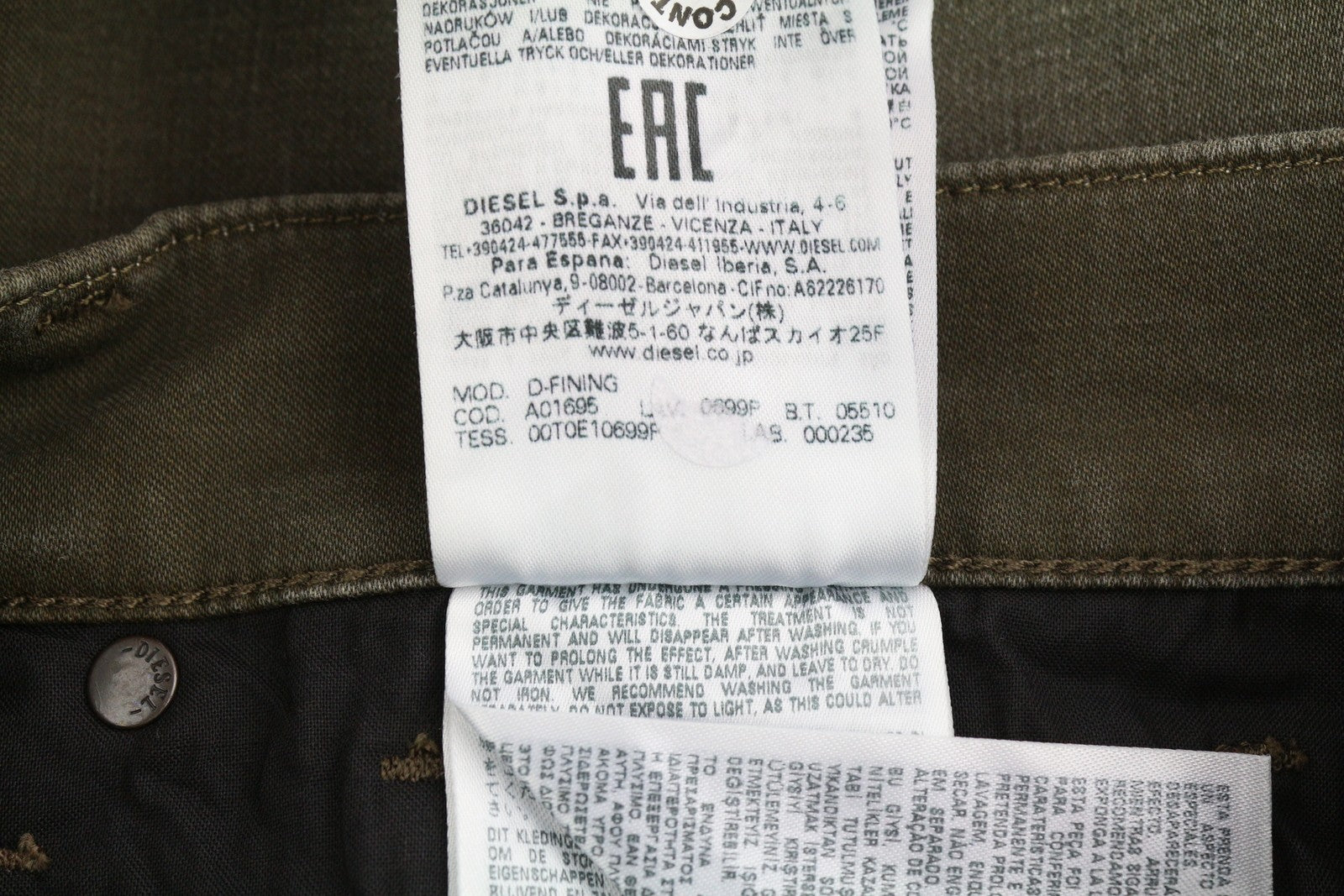 DIESEL D-Fining 0699P Mens Jeans W30/L32 Tapered  Stretch Washed Dark Brown