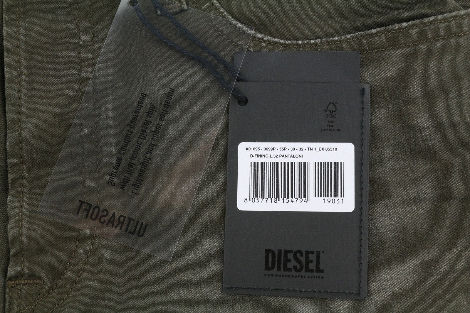 DIESEL D-Fining 0699P Mens Jeans W30/L32 Tapered  Stretch Washed Dark Brown