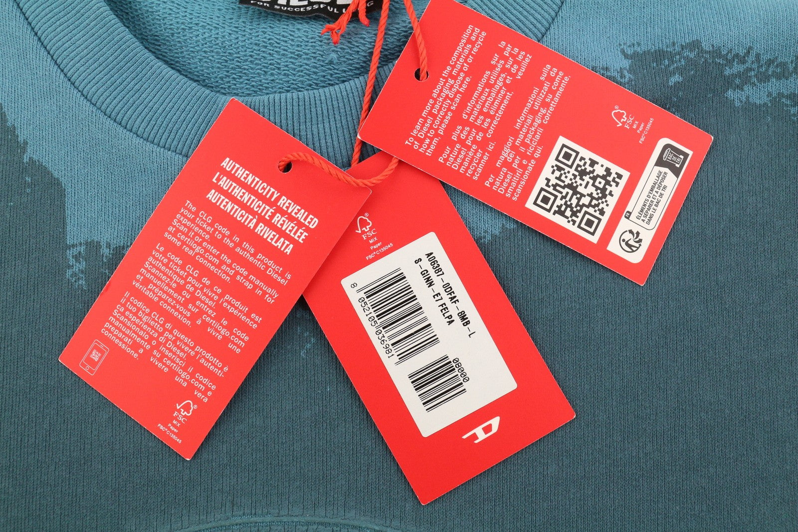 DIESEL S-Ginn-E7 Mens Sweatshirt L Mid Blue Pullover Long Sleeve Crew RRP€175