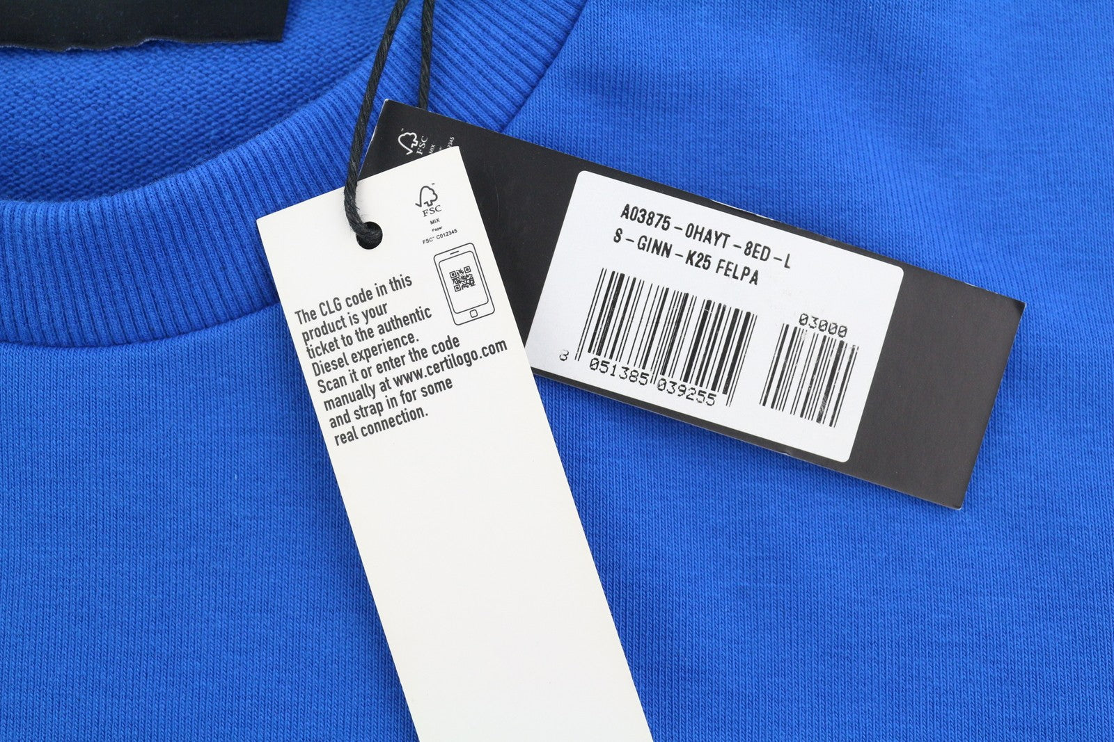 DIESEL S-Ginn-K25 Mens Sweatshirt L Blue Pullover Crew Collar Front  RRP€125