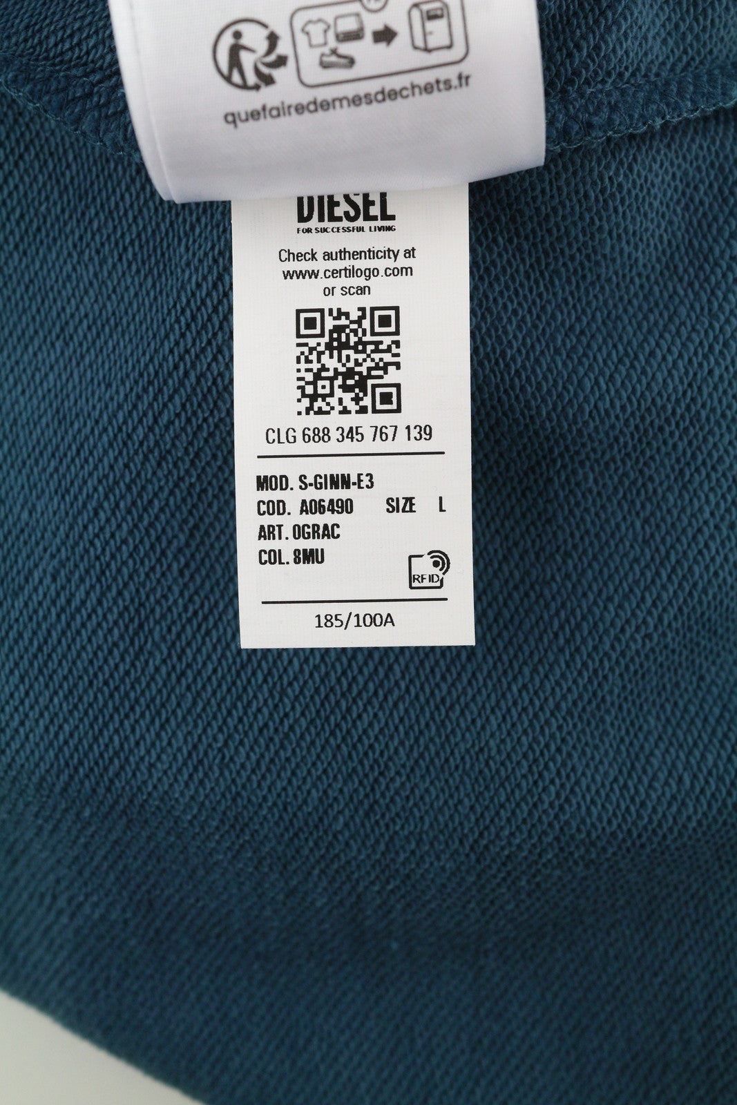 DIESEL S-Ginn-E3 Mens Sweatshirt L Mid Blue Crew Collar Pullover RRP€150