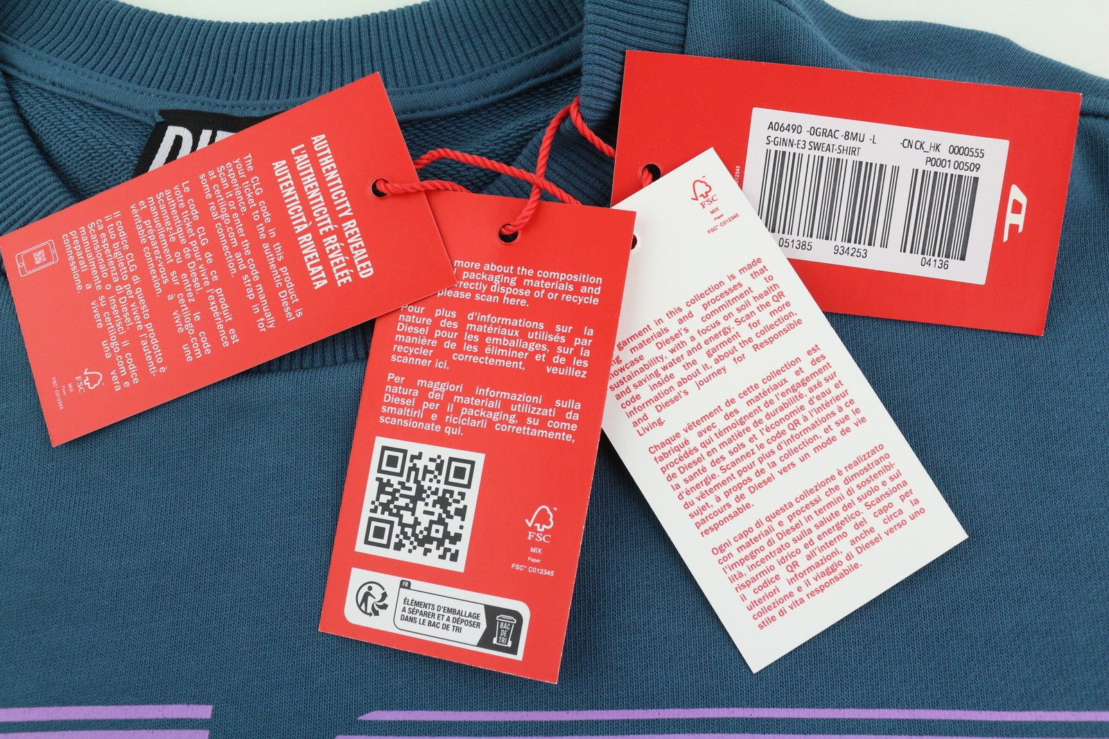 DIESEL S-Ginn-E3 Mens Sweatshirt L Mid Blue Crew Collar Pullover RRP€150