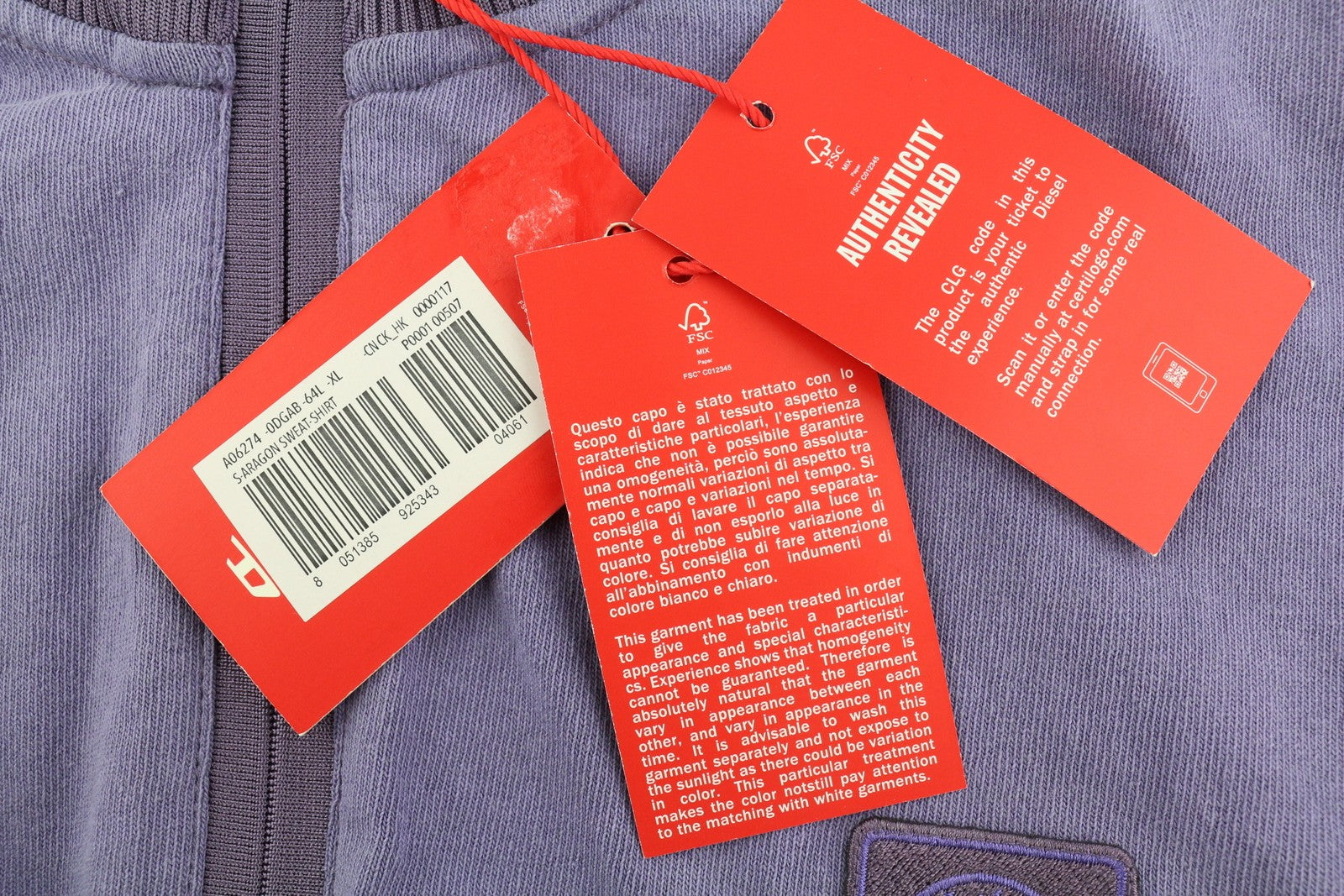 DIESEL S-Aragon Mens Sweatshirt XL Purple Pullover Half Zip Drawstring RRP€175