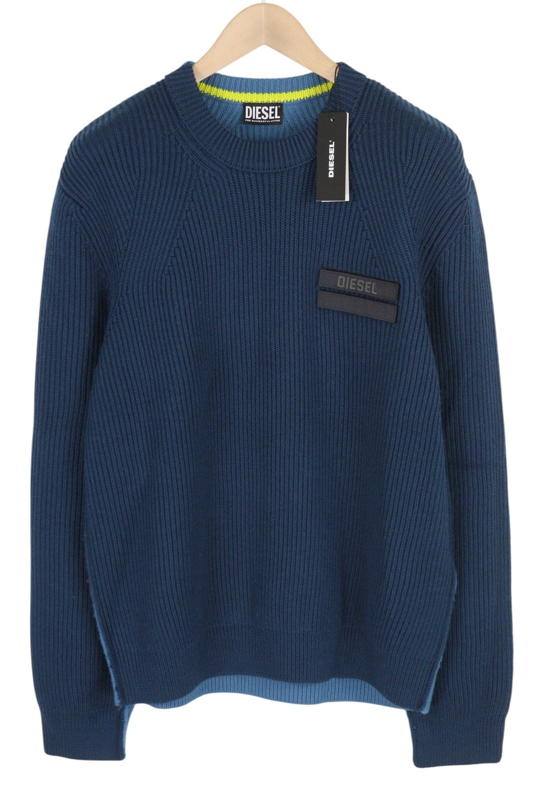DIESEL K-Birmin Mens Jumper L Blue Pullover Crew Neck Knitted Wool Stretch