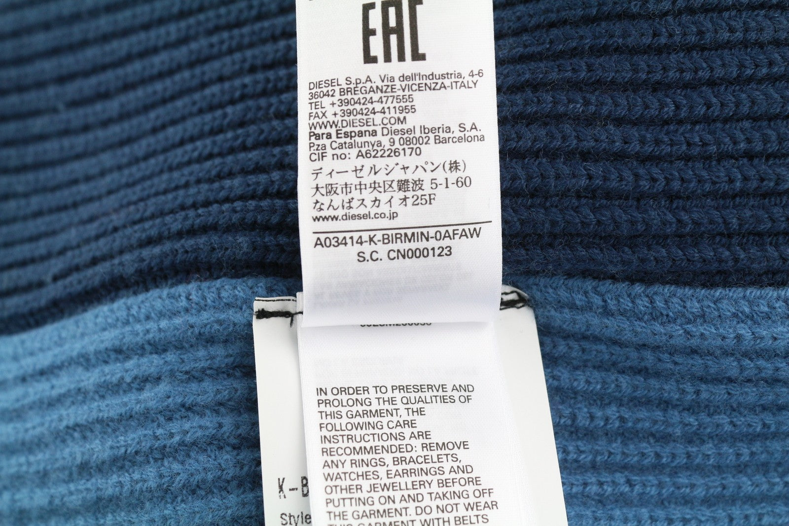 DIESEL K-Birmin Mens Jumper L Blue Pullover Crew Neck Knitted Wool Stretch