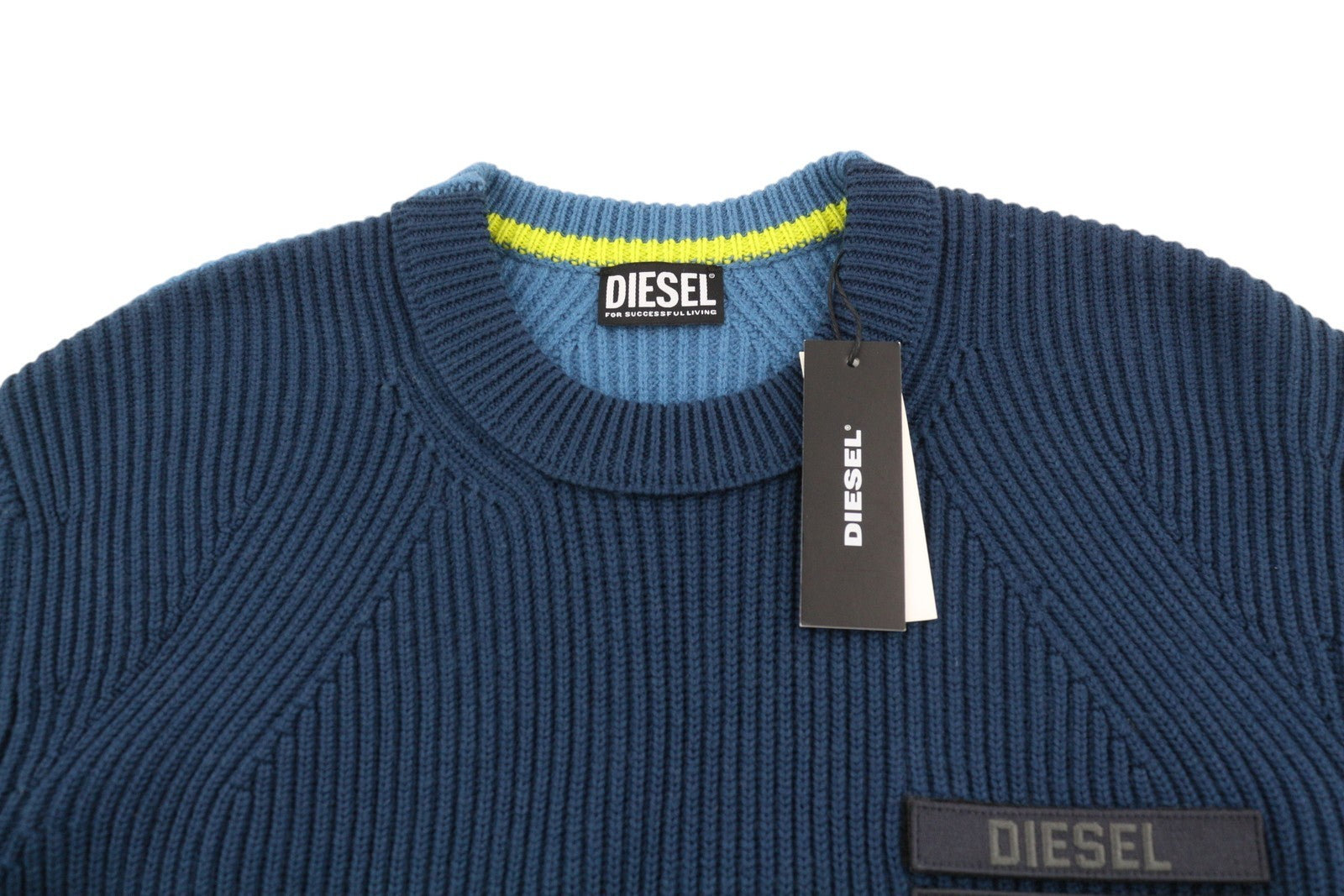 DIESEL K-Birmin Mens Jumper L Blue Pullover Crew Neck Knitted Wool Stretch