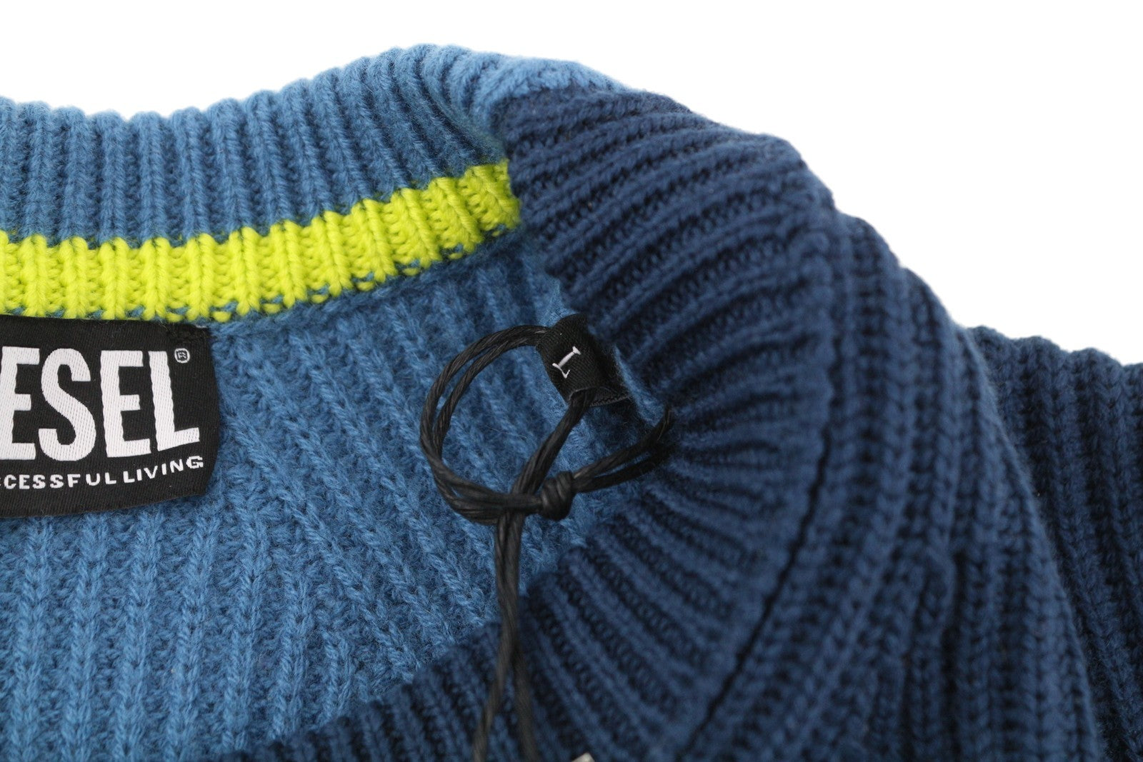 DIESEL K-Birmin Mens Jumper L Blue Pullover Crew Neck Knitted Wool Stretch